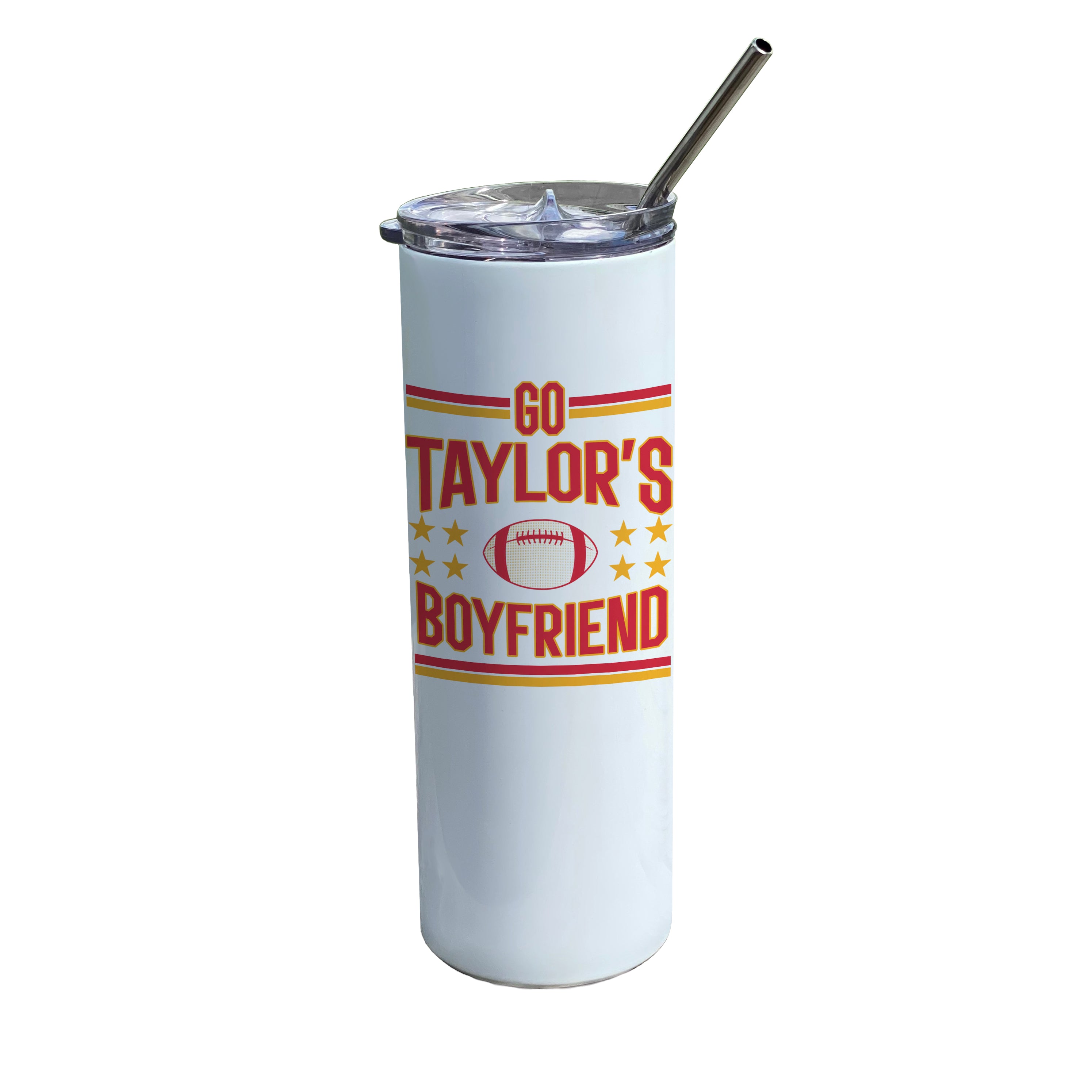 Sports Collection (Go Taylor’s Boyfriend) 20 oz Stainless Steel Travel White Tumbler with Straw