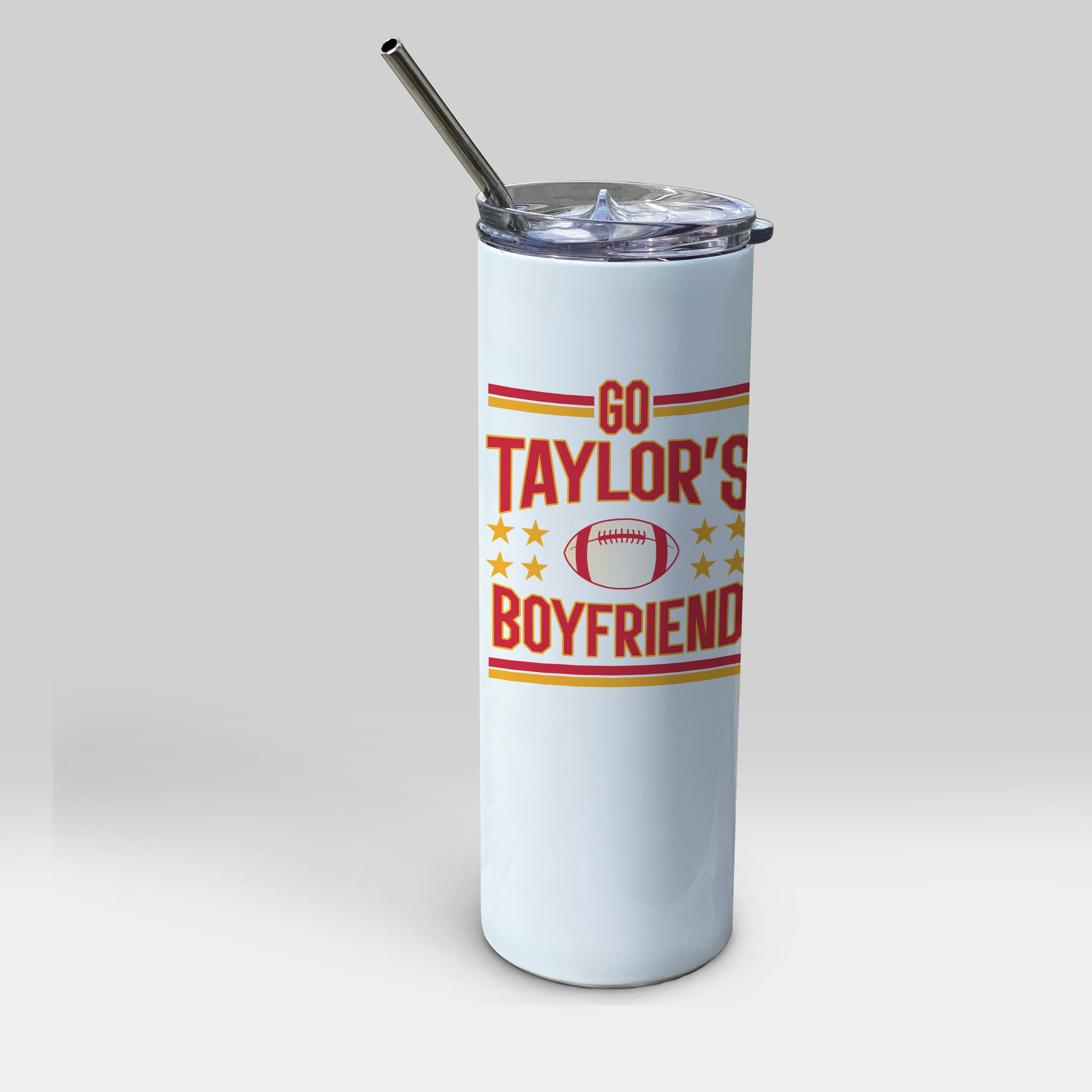 Sports Collection (Go Taylor’s Boyfriend) 20 oz Stainless Steel Travel White Tumbler with Straw