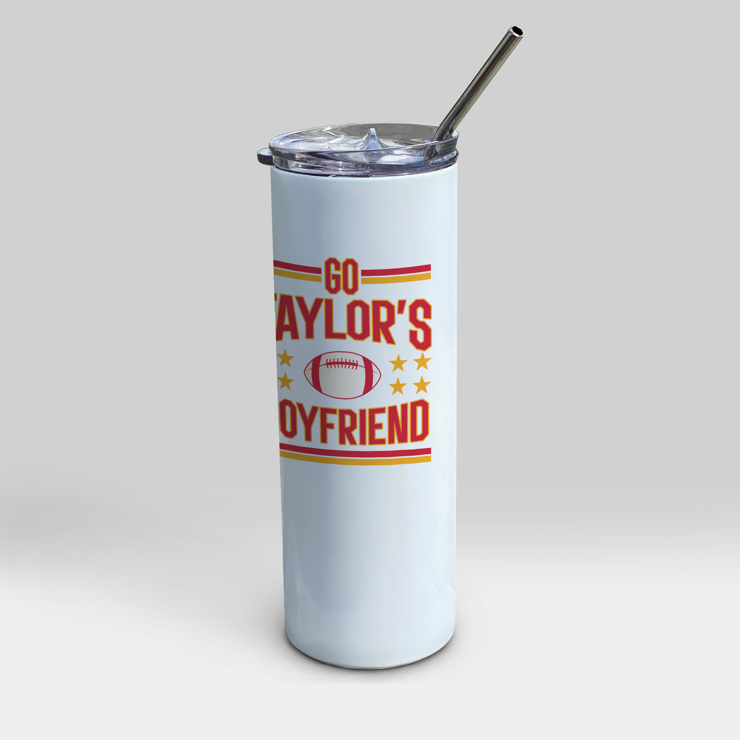 Sports Collection (Go Taylor’s Boyfriend) 20 oz Stainless Steel Travel White Tumbler with Straw