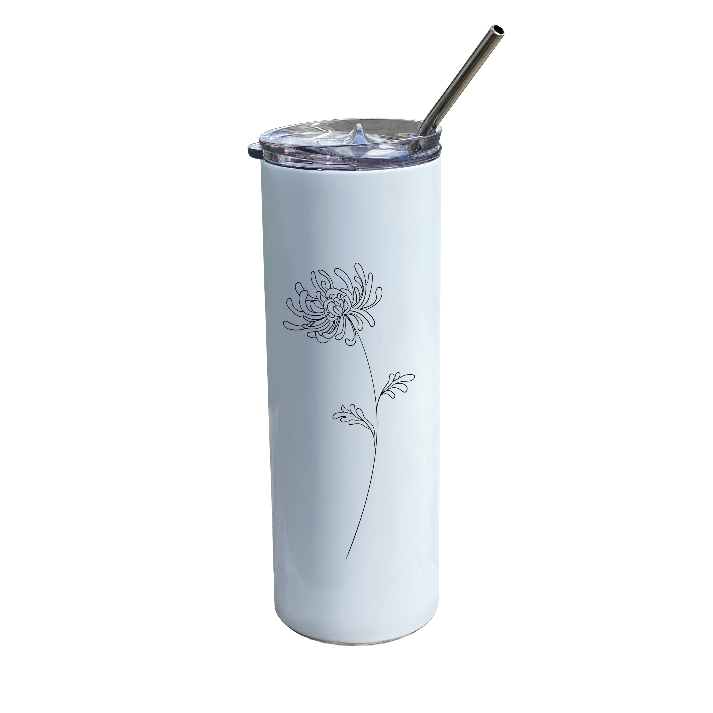 Birthday Collection (Birth Month Flower - Personalized) 20 oz Stainless Steel Travel White Tumbler with Straw
