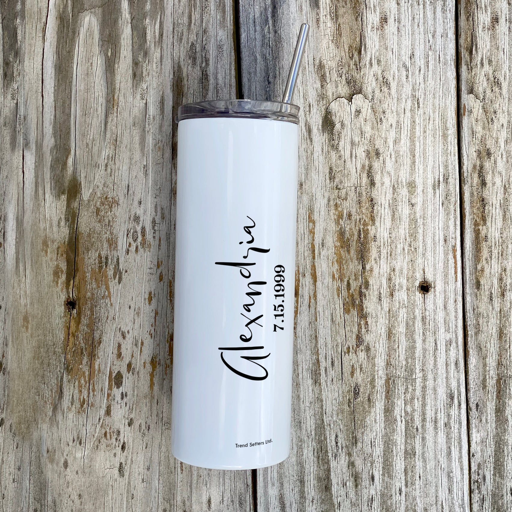 Birthday Collection (Birth Month Flower - Personalized) 20 oz Stainless Steel Travel White Tumbler with Straw