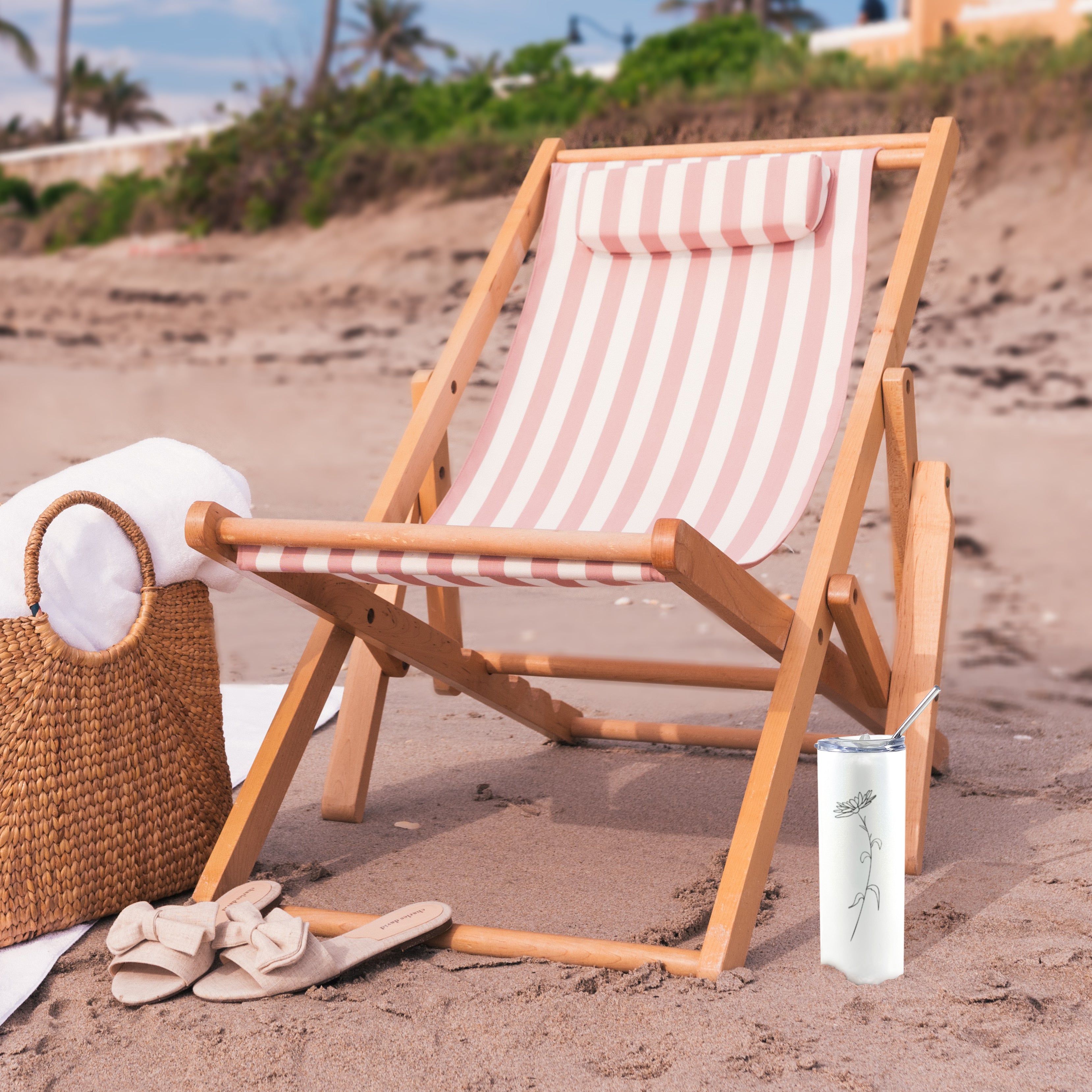 Birthday Collection (Birth Month Flower - Personalized) 20 oz Stainless Steel Travel White Tumbler with Straw