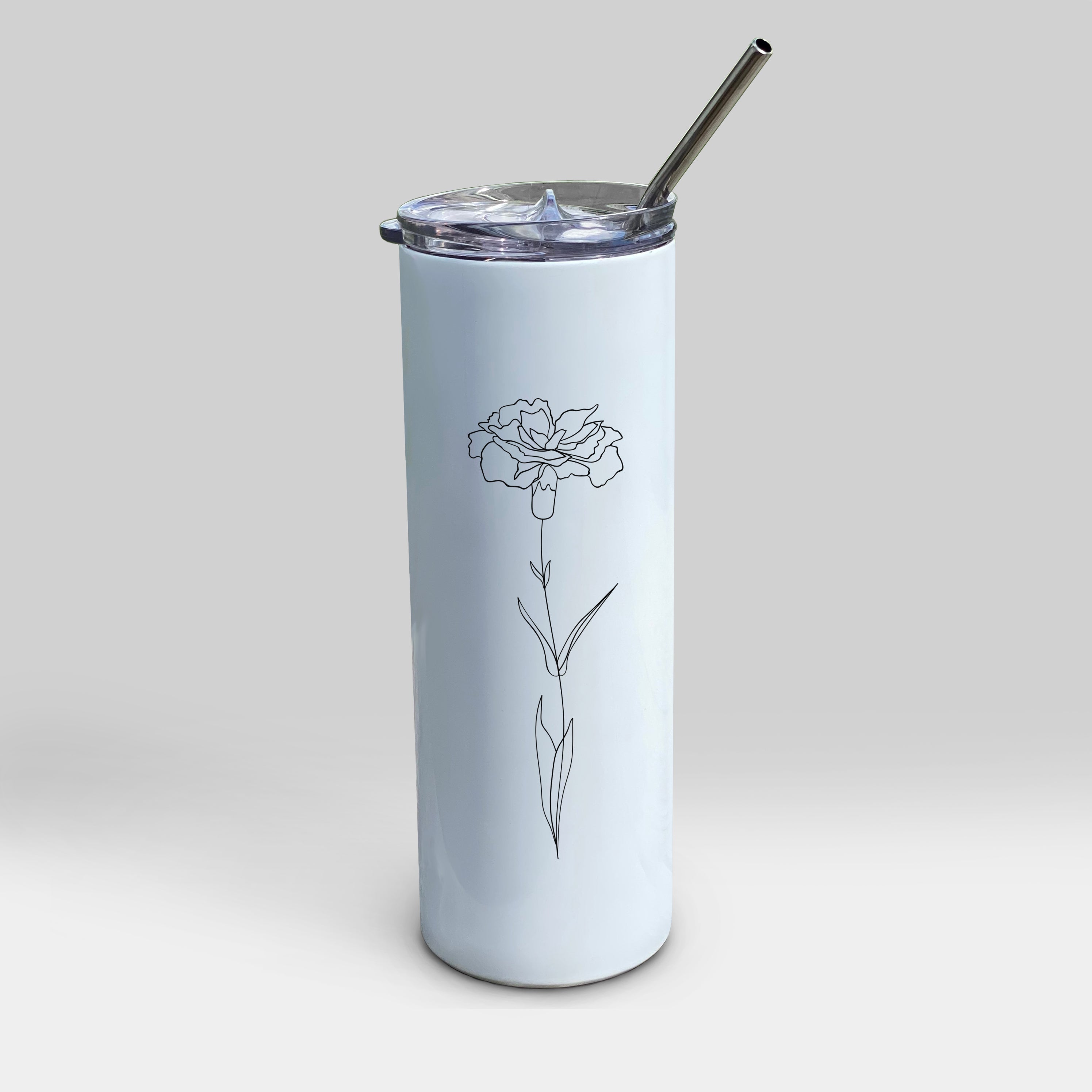 Birthday Collection (Birth Month Flower - Personalized) 20 oz Stainless Steel Travel White Tumbler with Straw