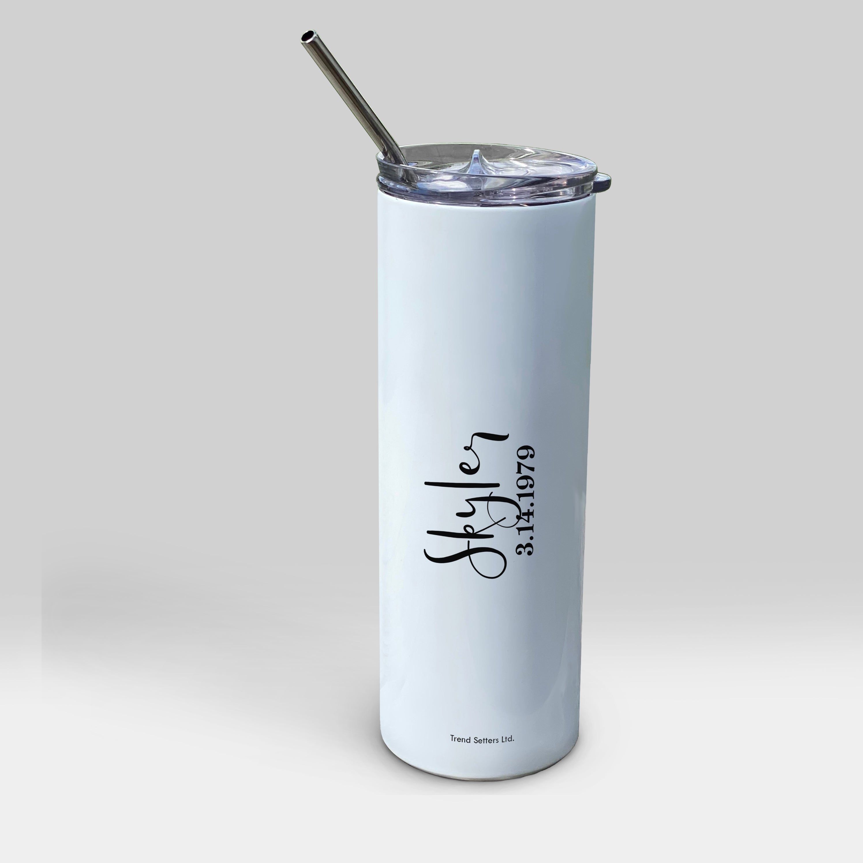 Birthday Collection (Birth Month Flower - Personalized) 20 oz Stainless Steel Travel White Tumbler with Straw