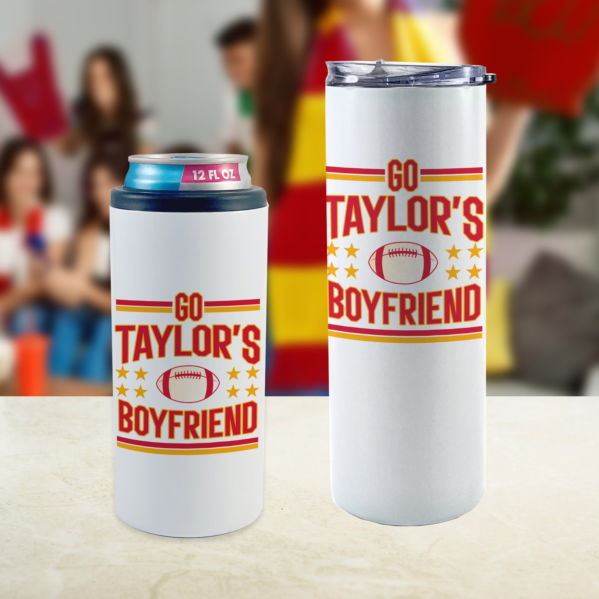 Sports Collection (Go Taylor’s Boyfriend) 20 oz Stainless Steel Travel White Iridescent Tumbler with Straw