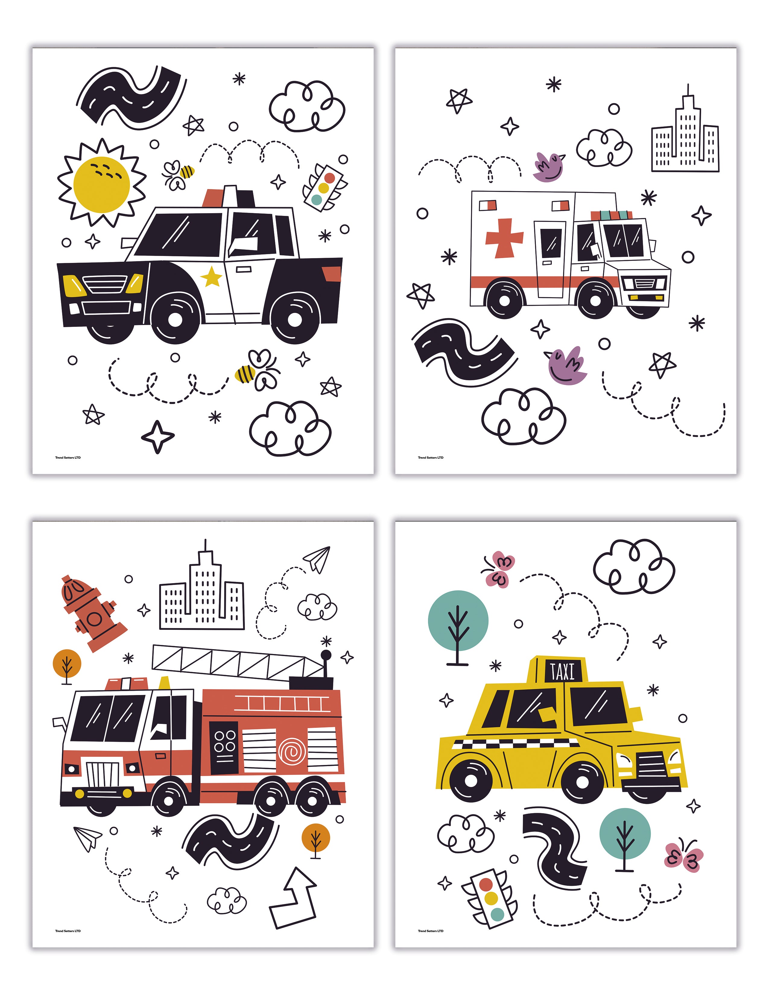 Kids Collection (Public Servant Cars) TrendyPrint™ Wall Art Set of Four
