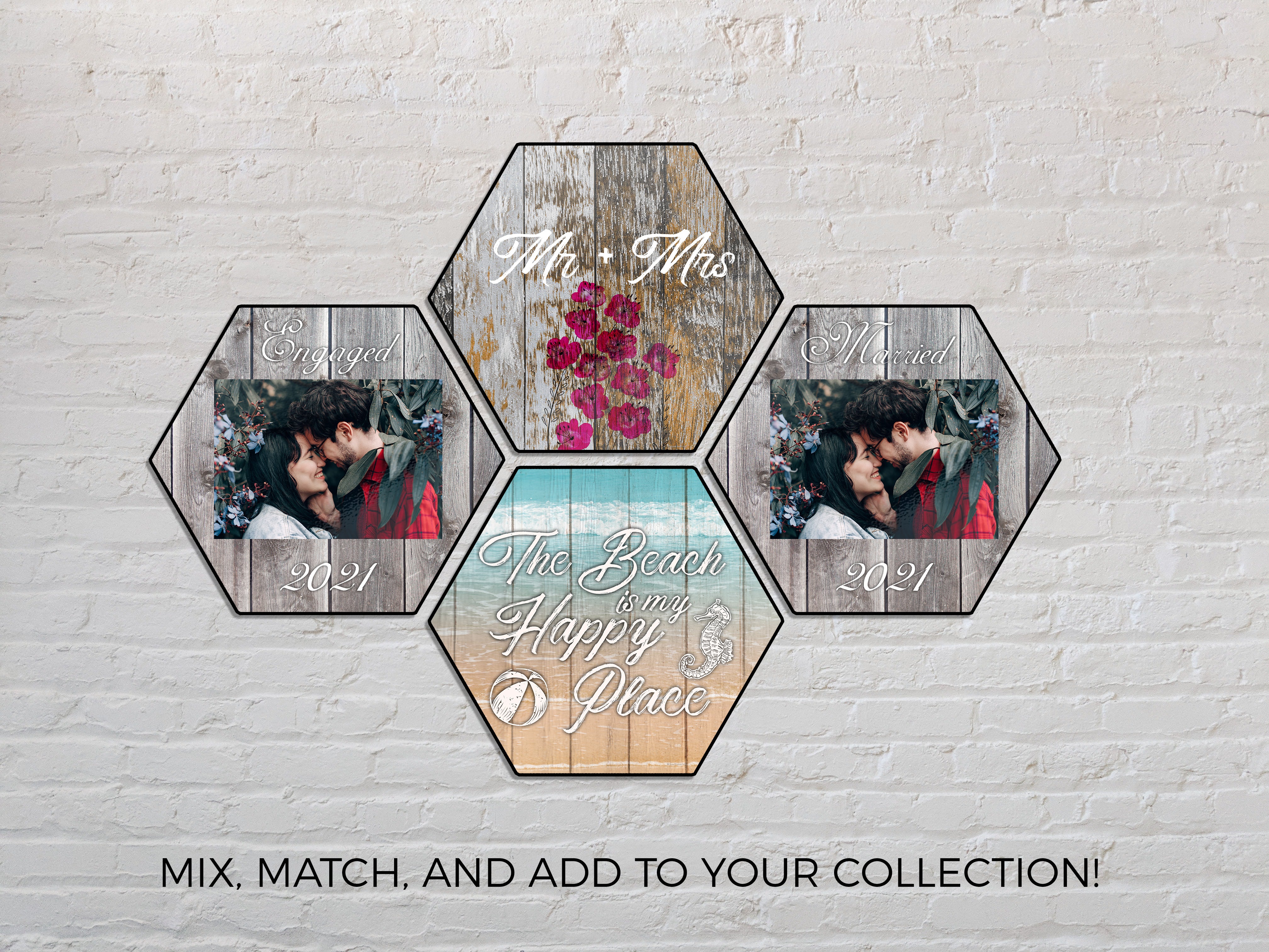 Wedding Collection (Married - Upload Image) Hexagon KNEXAGON™ Wood Print