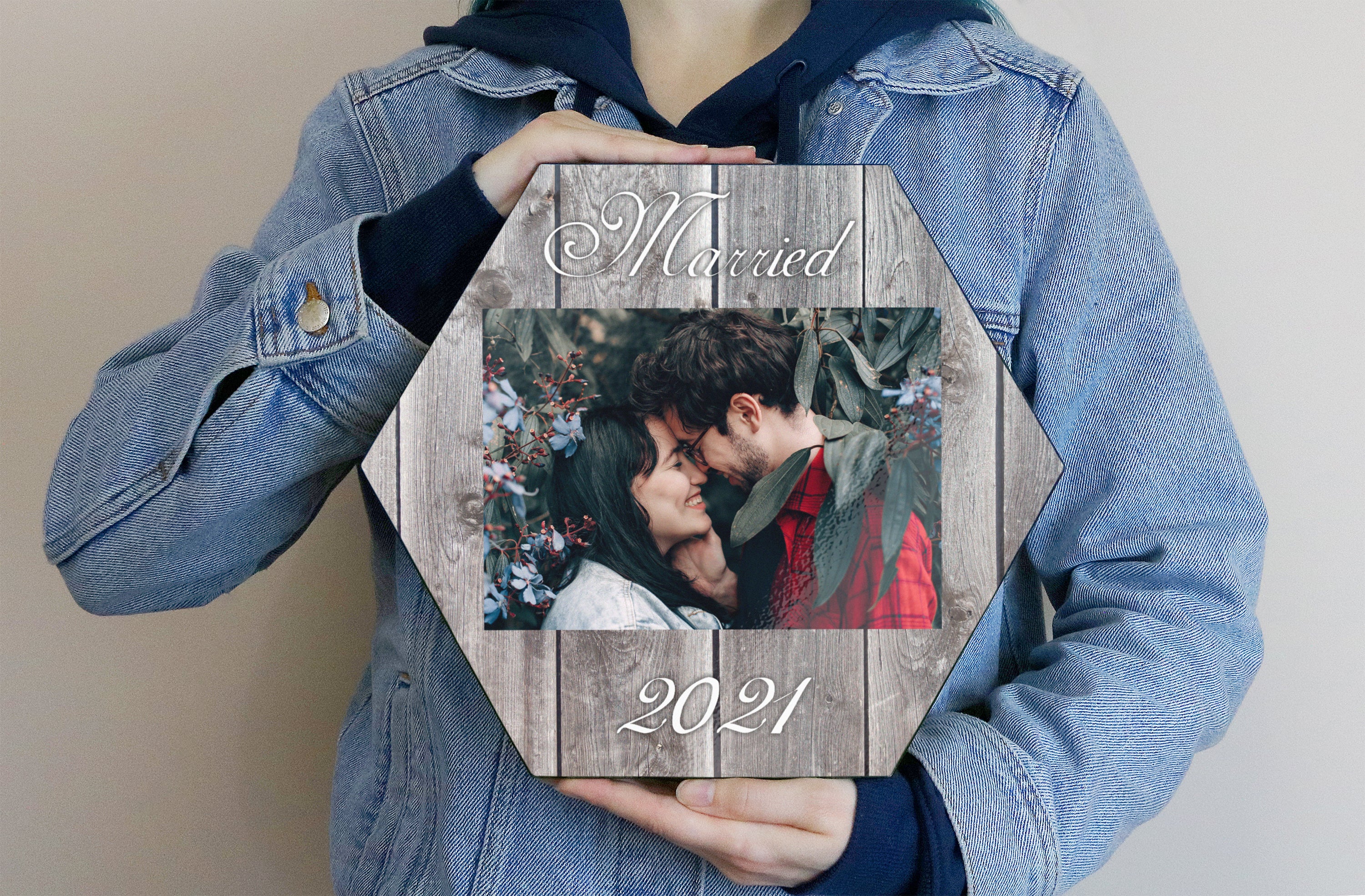 Wedding Collection (Married - Upload Image) Hexagon KNEXAGON™ Wood Print