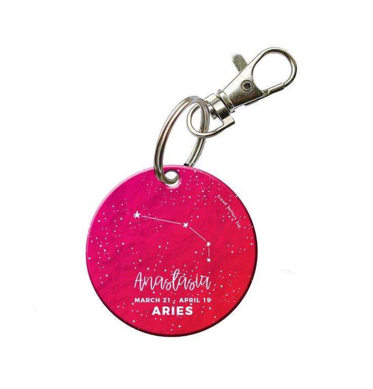 Zodiac Collection (Aries - Personalized) Circle Shaped Acrylic Keychain