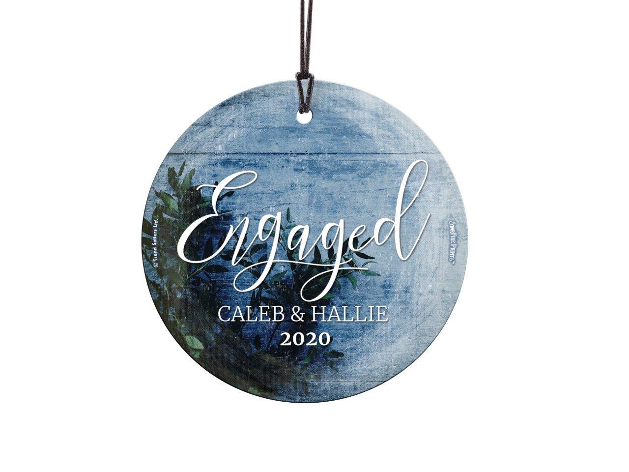 Engagement Collection (First Christmas Engaged Frosted Blue - Personalized) StarFire Prints Hanging Glass Print