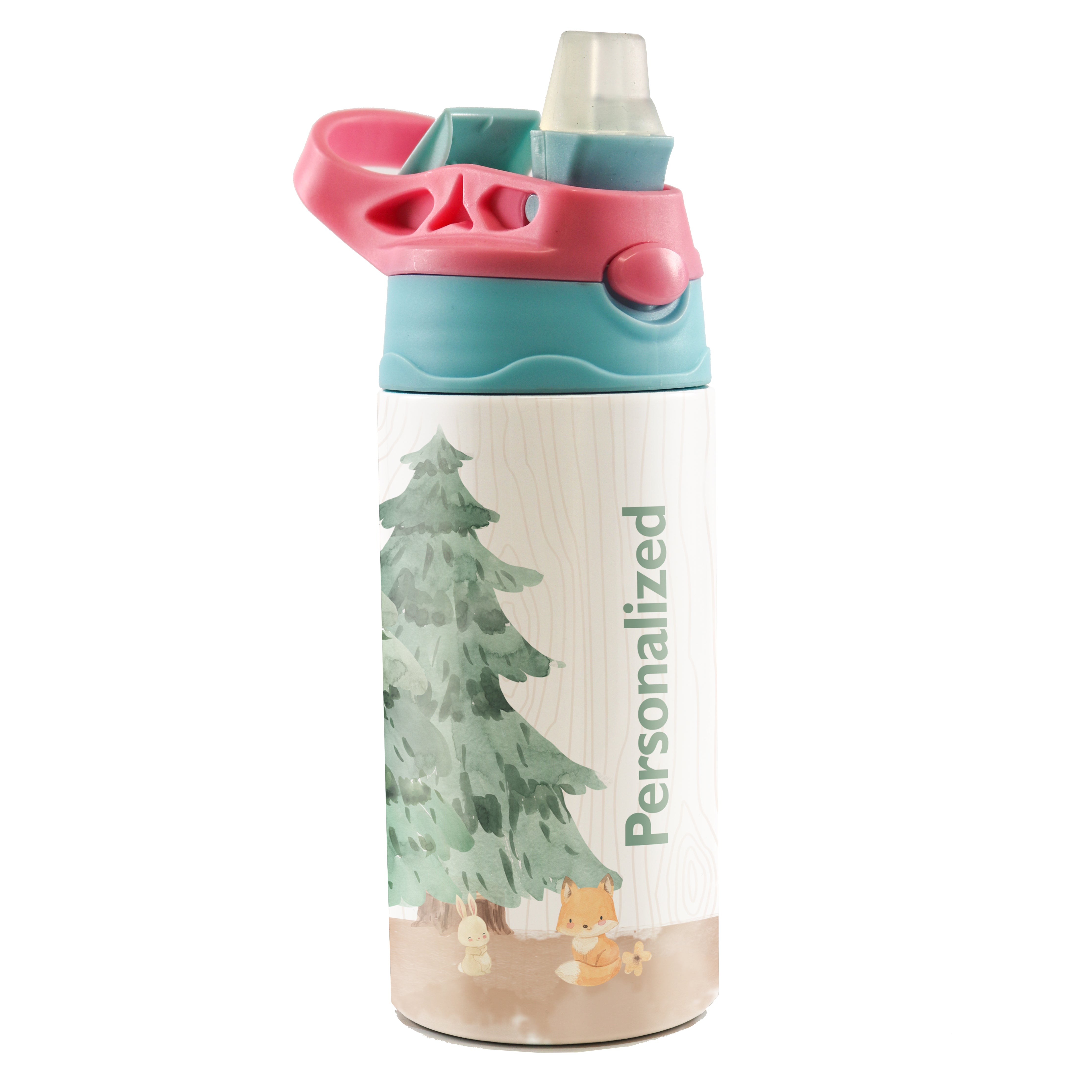 Woodland Baby Animals (Personalized) 12 oz Stainless Steel Water Bottle Tumbler SSKIDPB0017