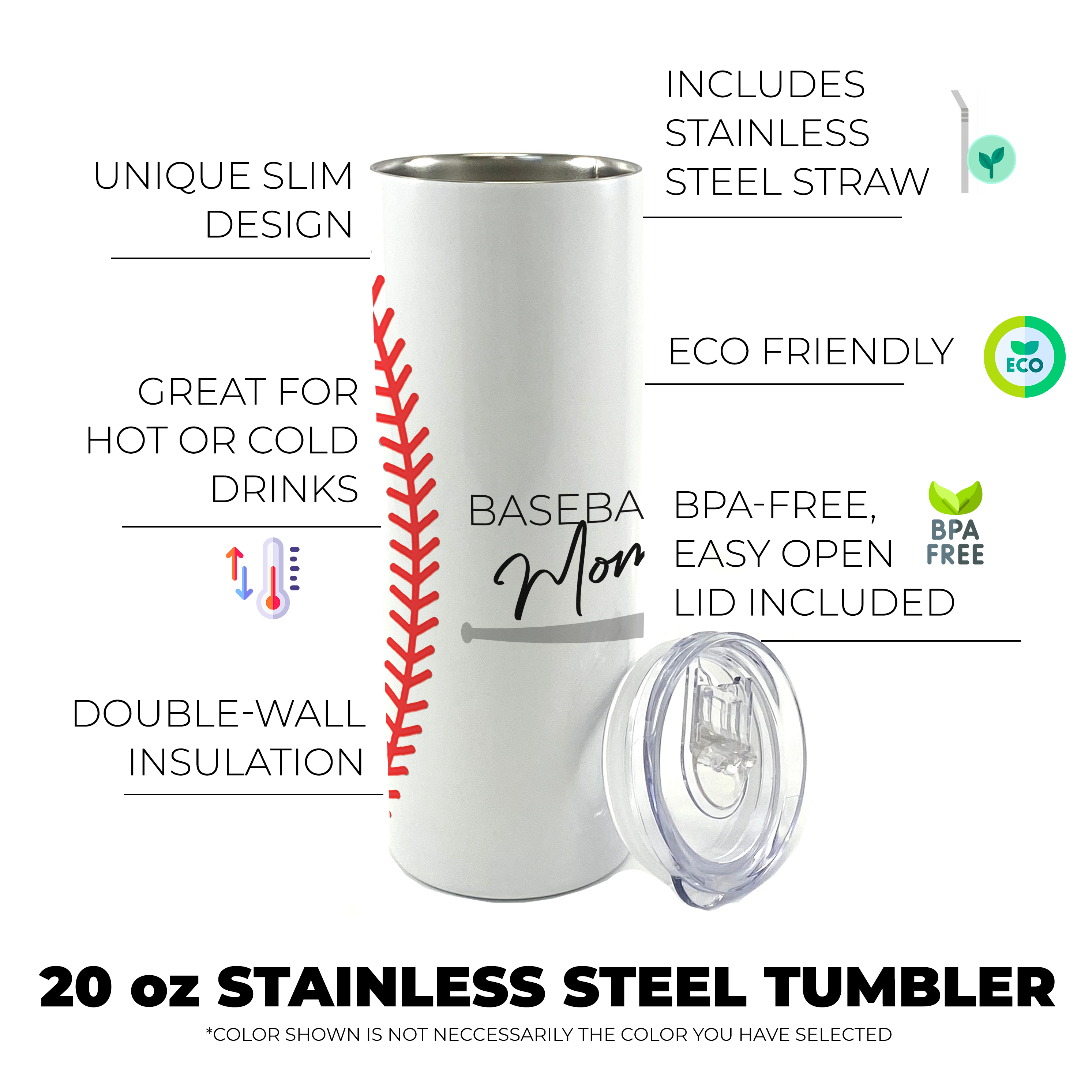 Sports Collection (Baseball Mom) 20 Oz Stainless Steel Travel Tumbler with Straw