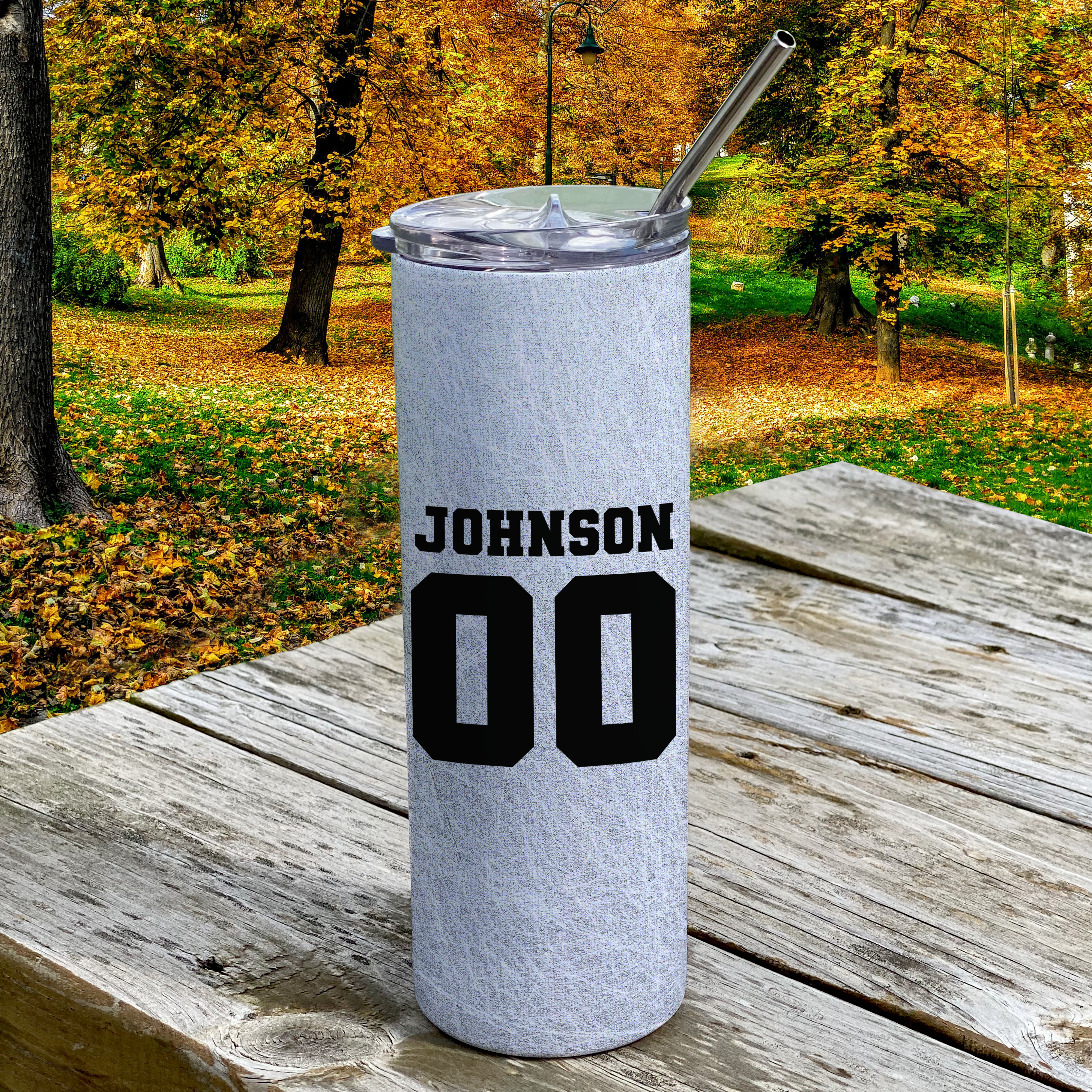 Sports Collection (Hockey Dad - Personalized) 20 Oz Stainless Steel Travel Tumbler with Straw (White)