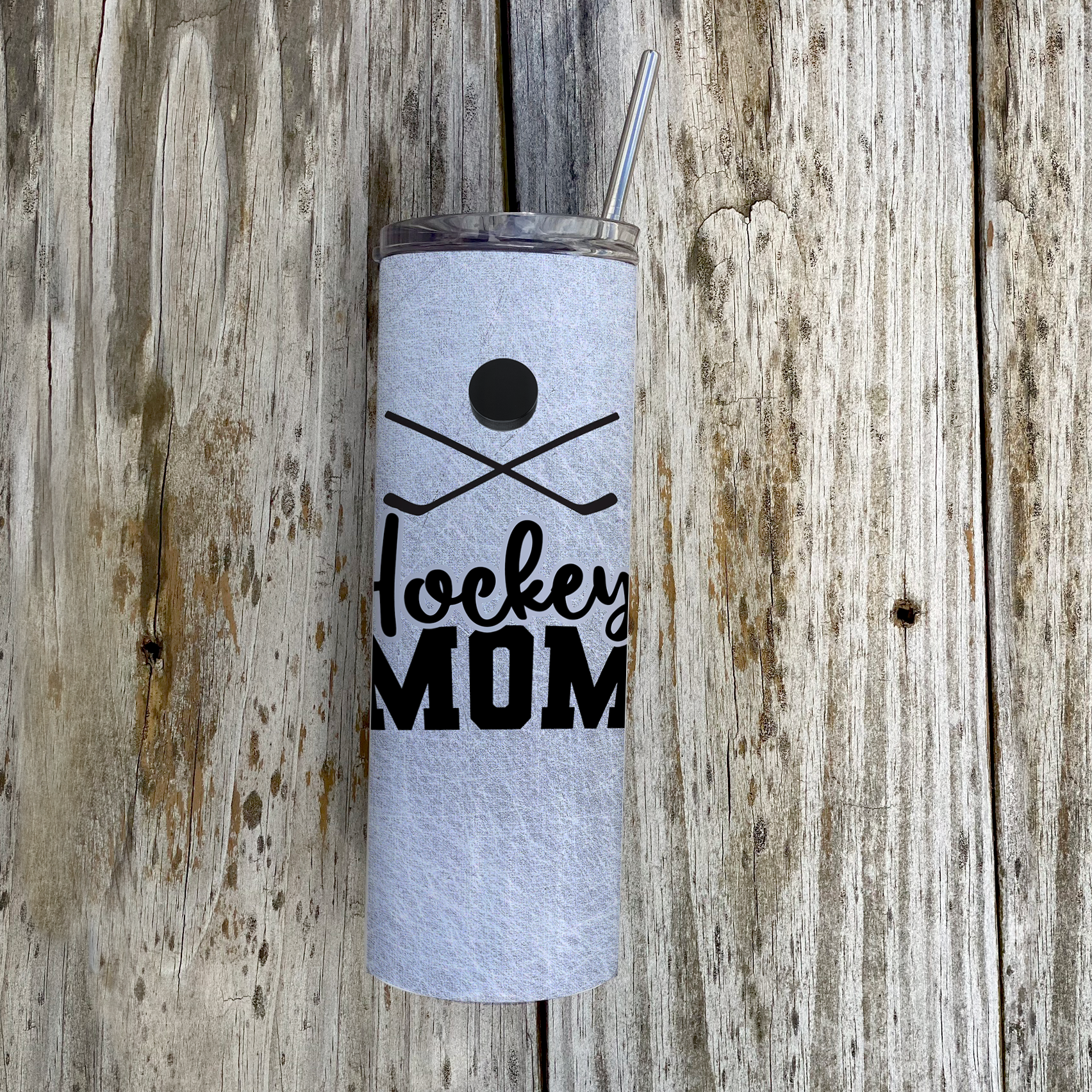 Sports Collection (Hockey Mom - Personalized) 20 Oz Stainless Steel Travel Tumbler with Straw (White)