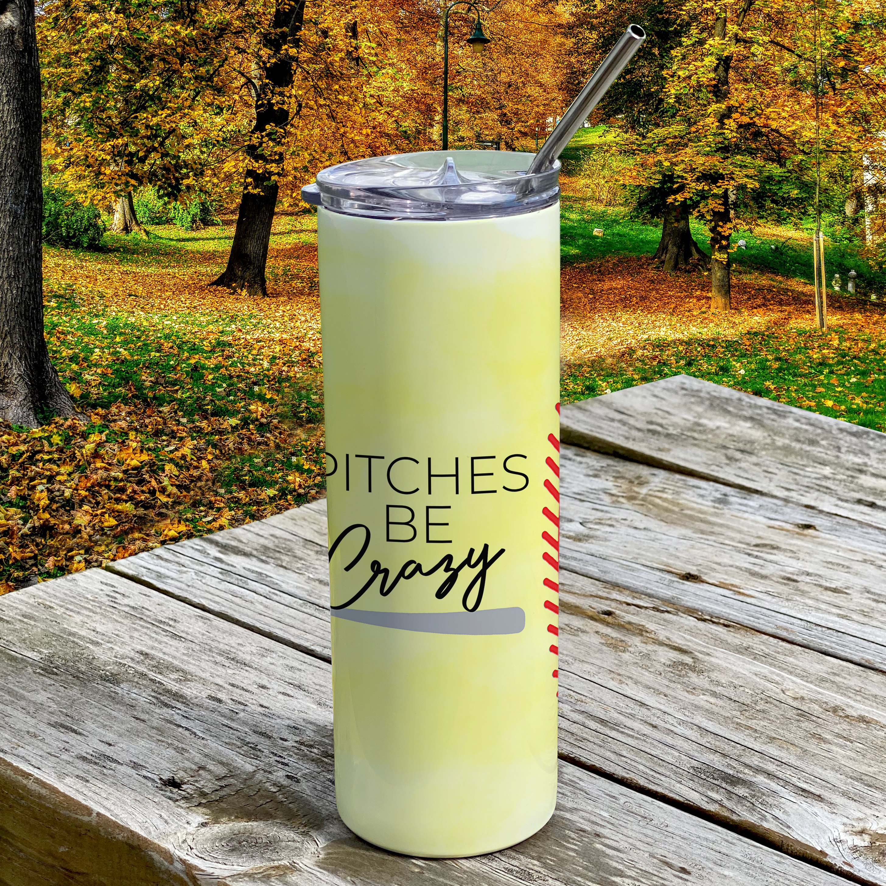 Sports Collection (Pitches Be Crazy - Softball) 20 Oz Stainless Steel Travel Tumbler with Straw