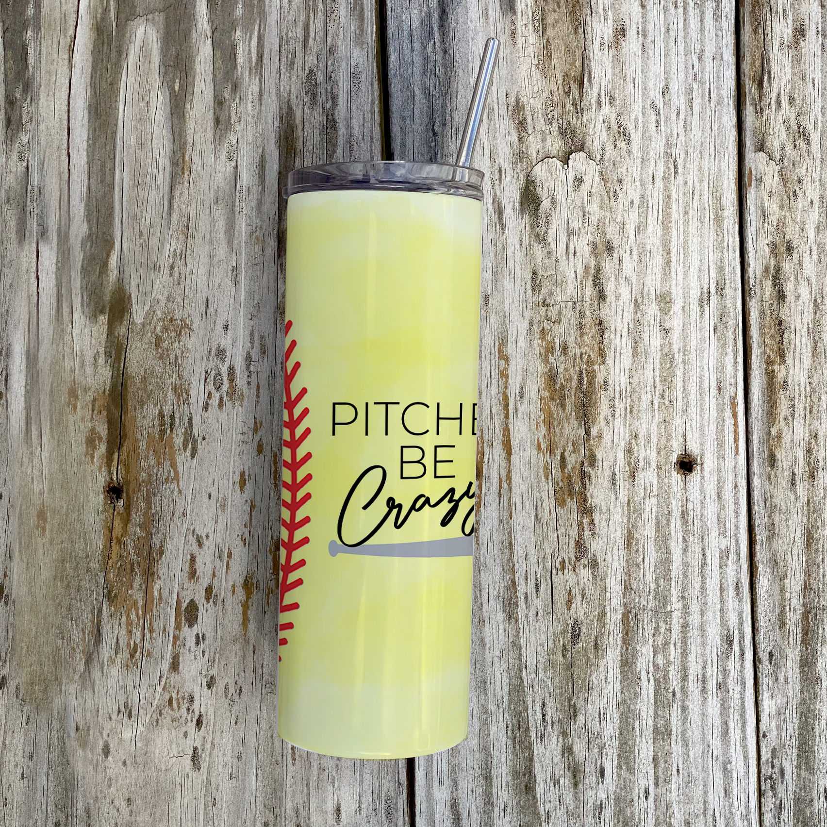 Sports Collection (Pitches Be Crazy - Softball) 20 Oz Stainless Steel Travel Tumbler with Straw