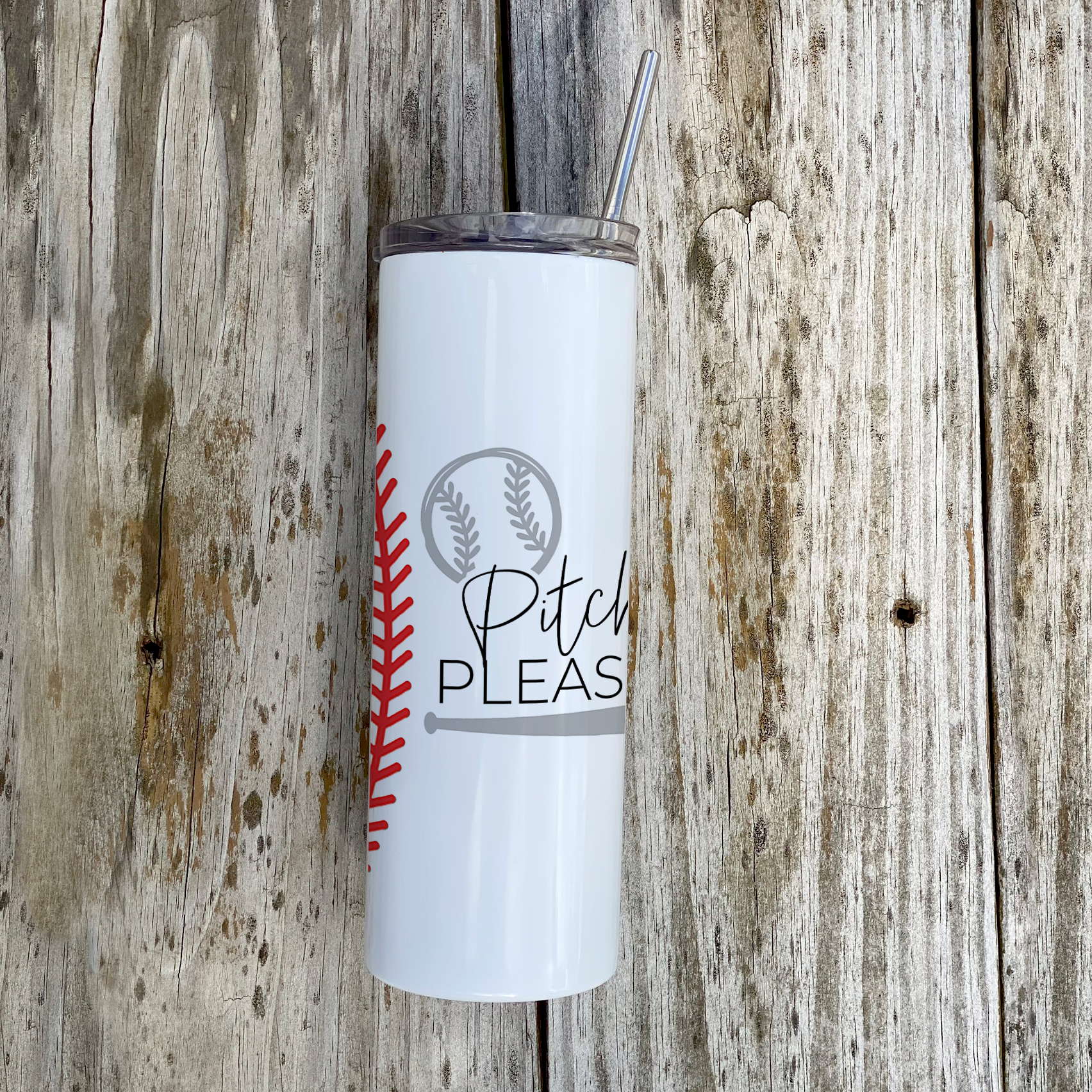 Sports Collection (Pitch Please - Baseball) 20 Oz Stainless Steel Travel Tumbler with Straw