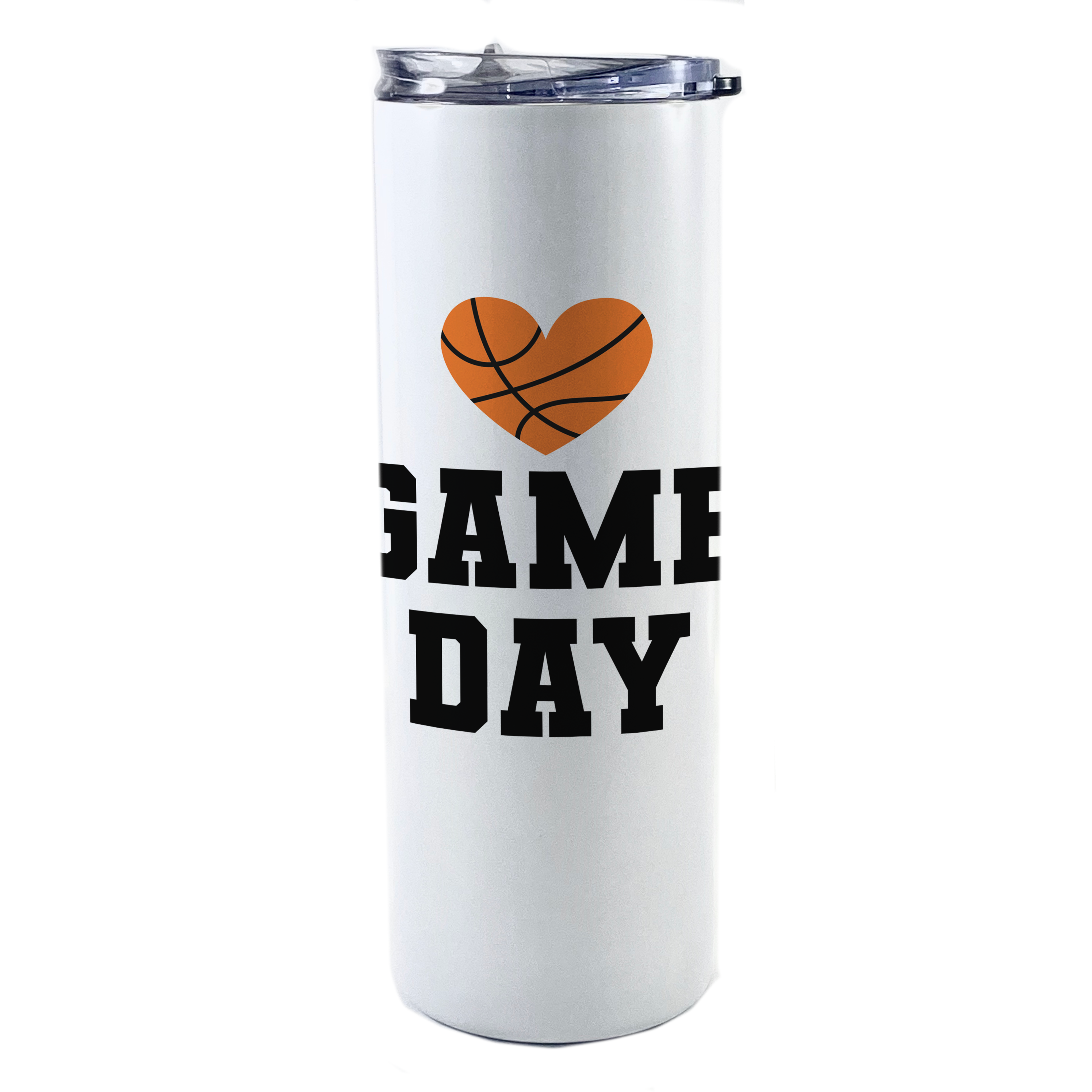 Sports Collection (Game Day – Basketball - Personalized) 20 Oz Stainless Steel Travel Tumbler with Straw (White)