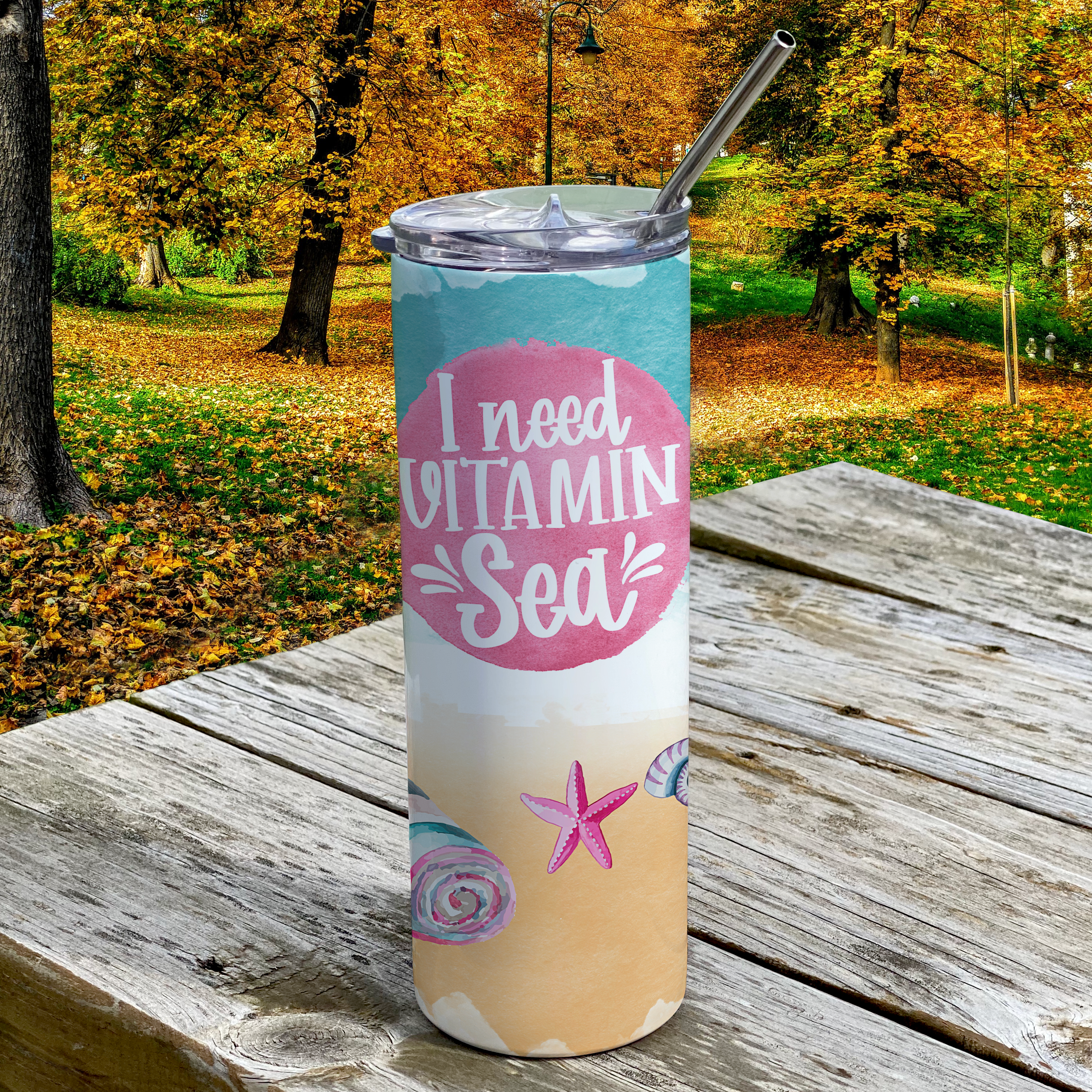 Vacation Collection (I Need Vitamin Sea) 20 Oz Stainless Steel Travel Tumbler with Straw