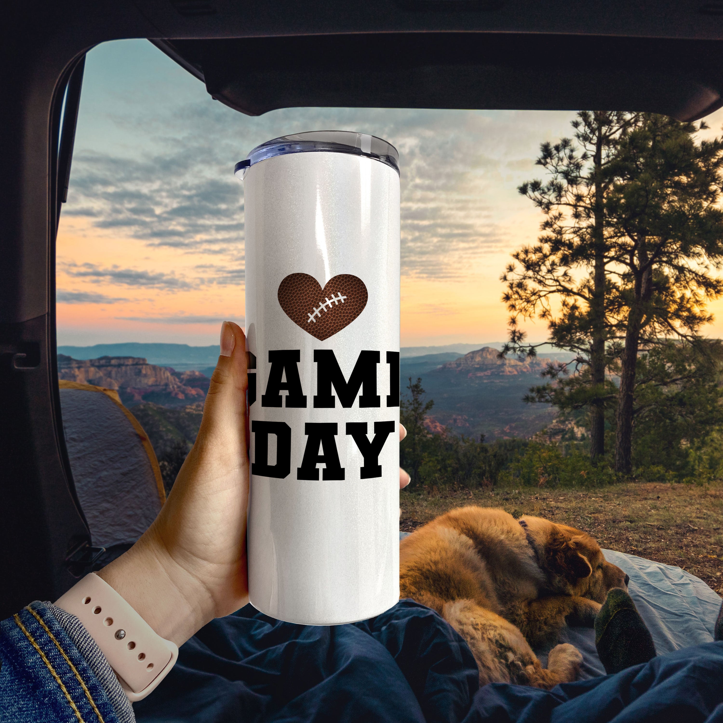 Sports Collection (Football Game Day - Personalized) 20 Oz Stainless Steel Travel Tumbler with Straw