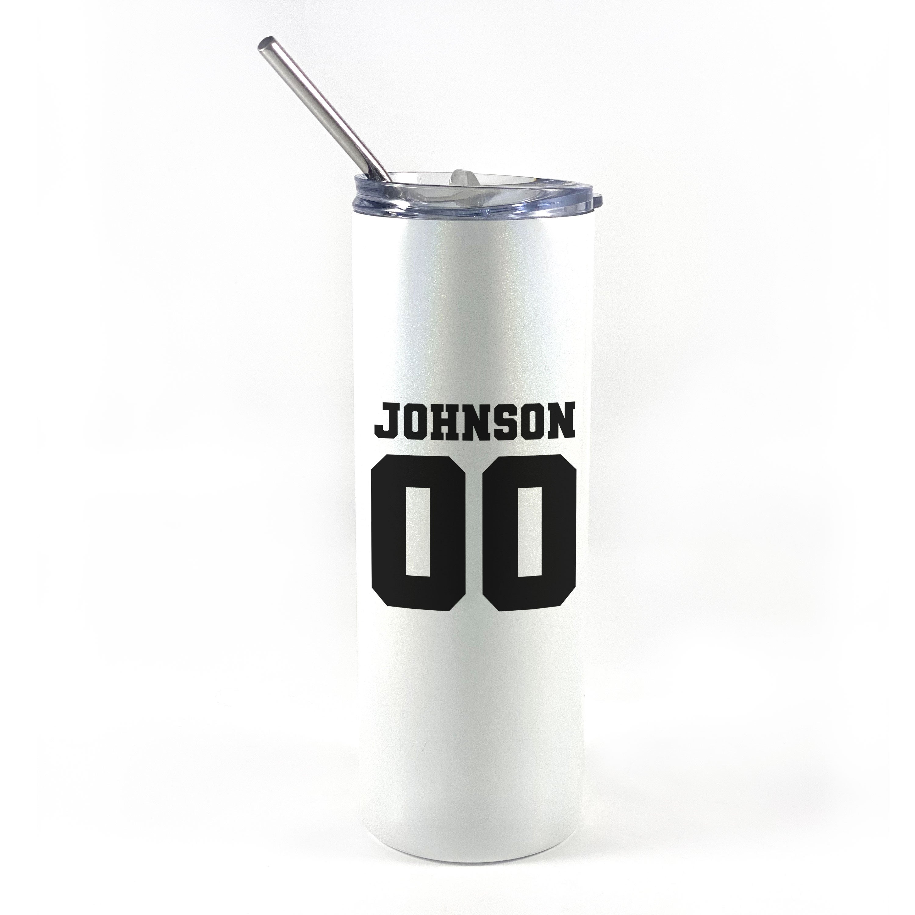 Sports Collection (Softball Game Day - Personalized) 20 Oz Stainless Steel Travel Tumbler with Straw  (White Iridescent)