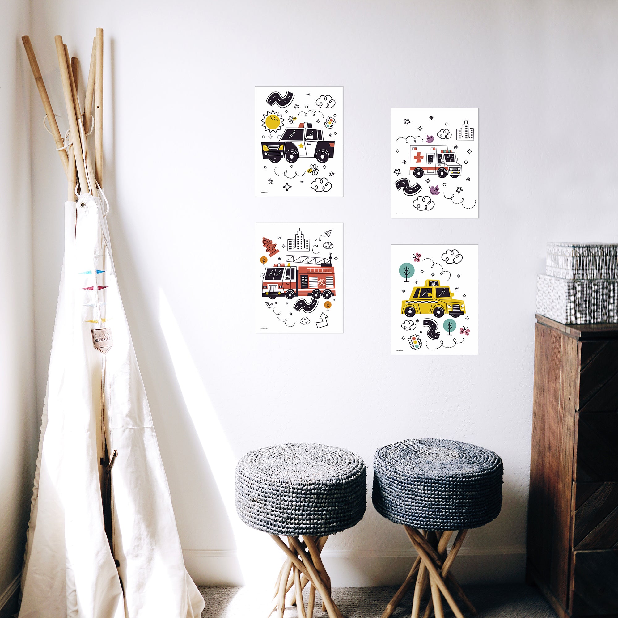 Kids Collection (Public Servant Cars) TrendyPrint™ Wall Art Set of Four