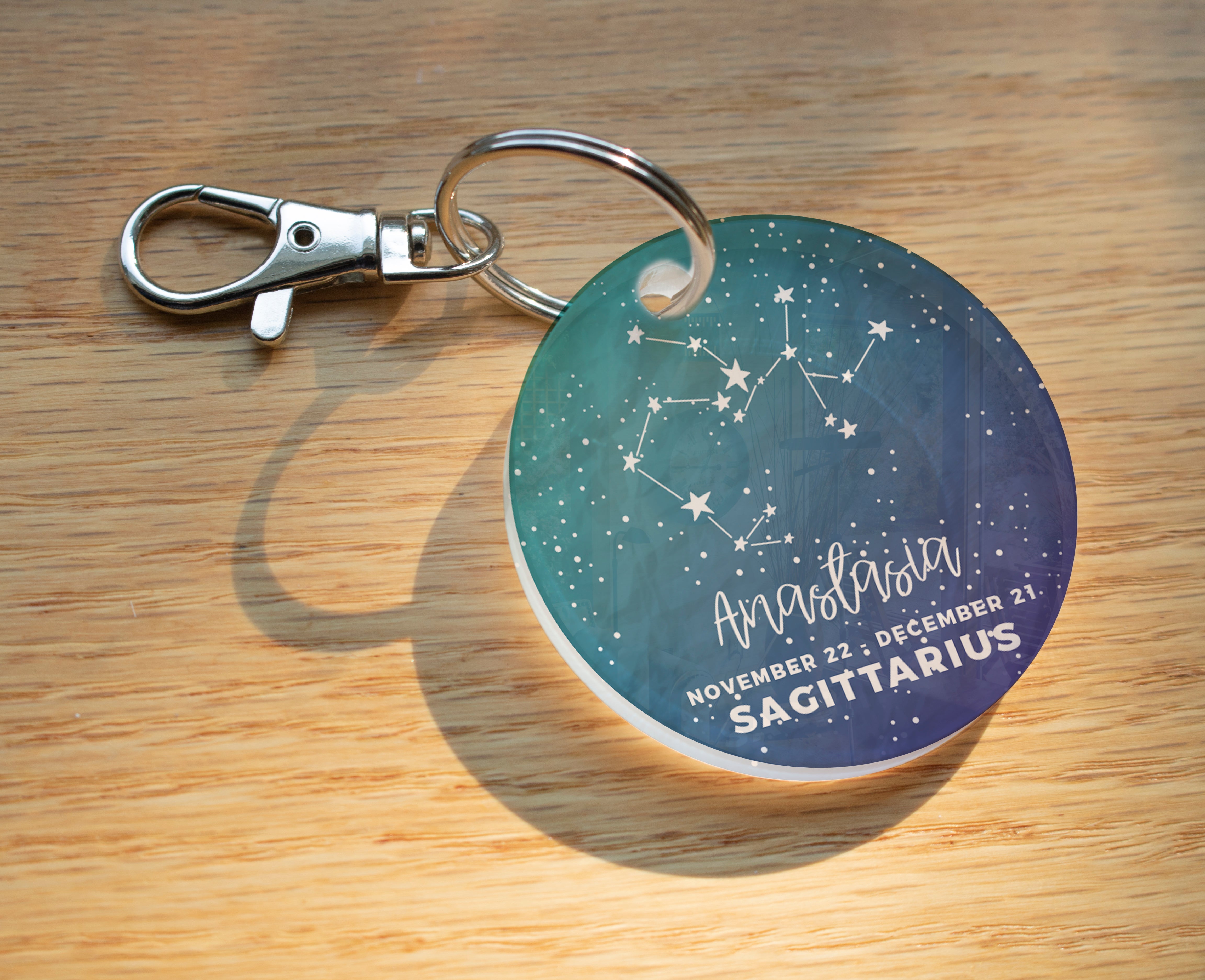 Zodiac Collection (Sagittarius - Personalized) Circle Shaped Acrylic Keychain