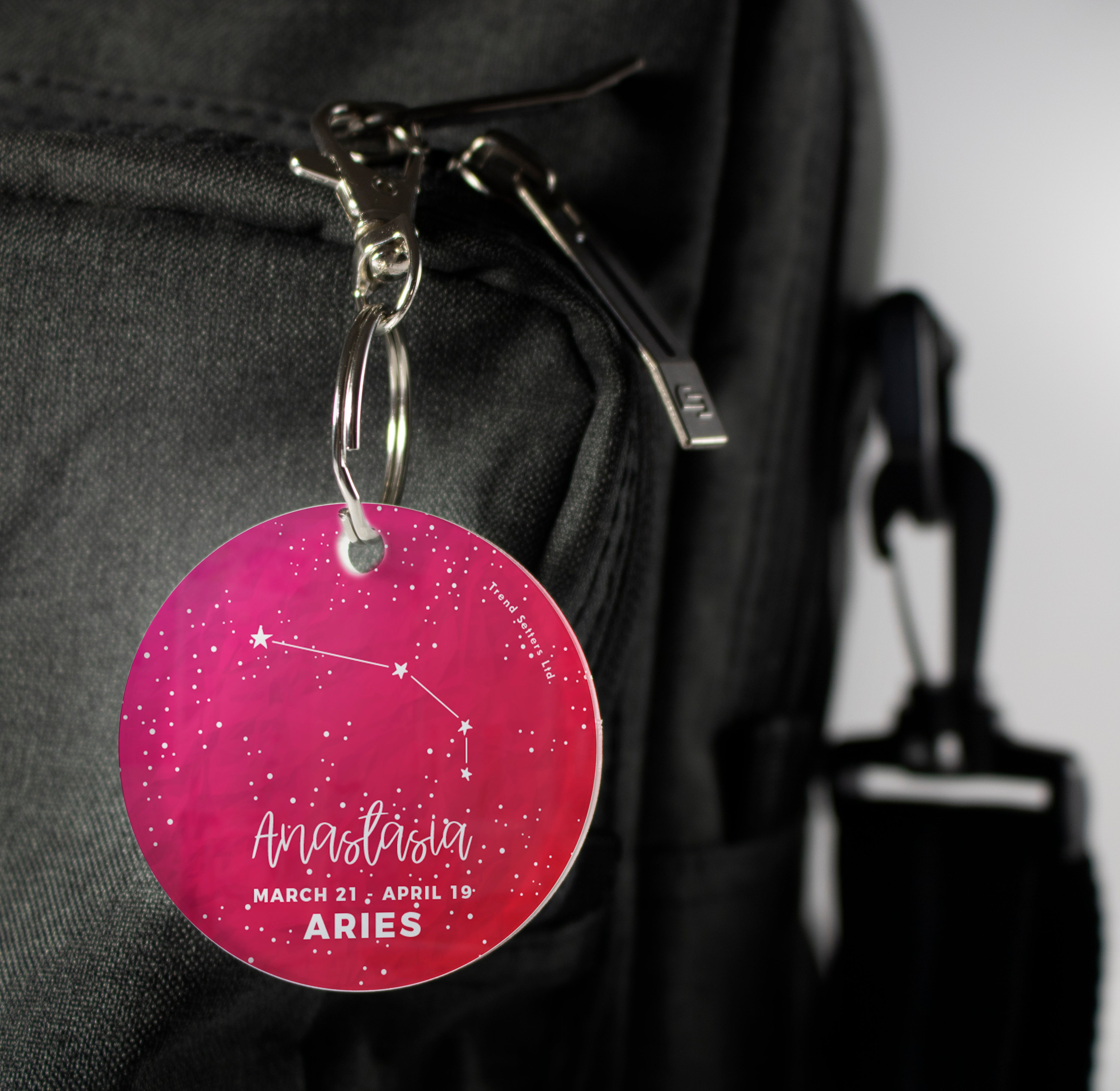 Zodiac Collection (Aries - Personalized) Circle Shaped Acrylic Keychain