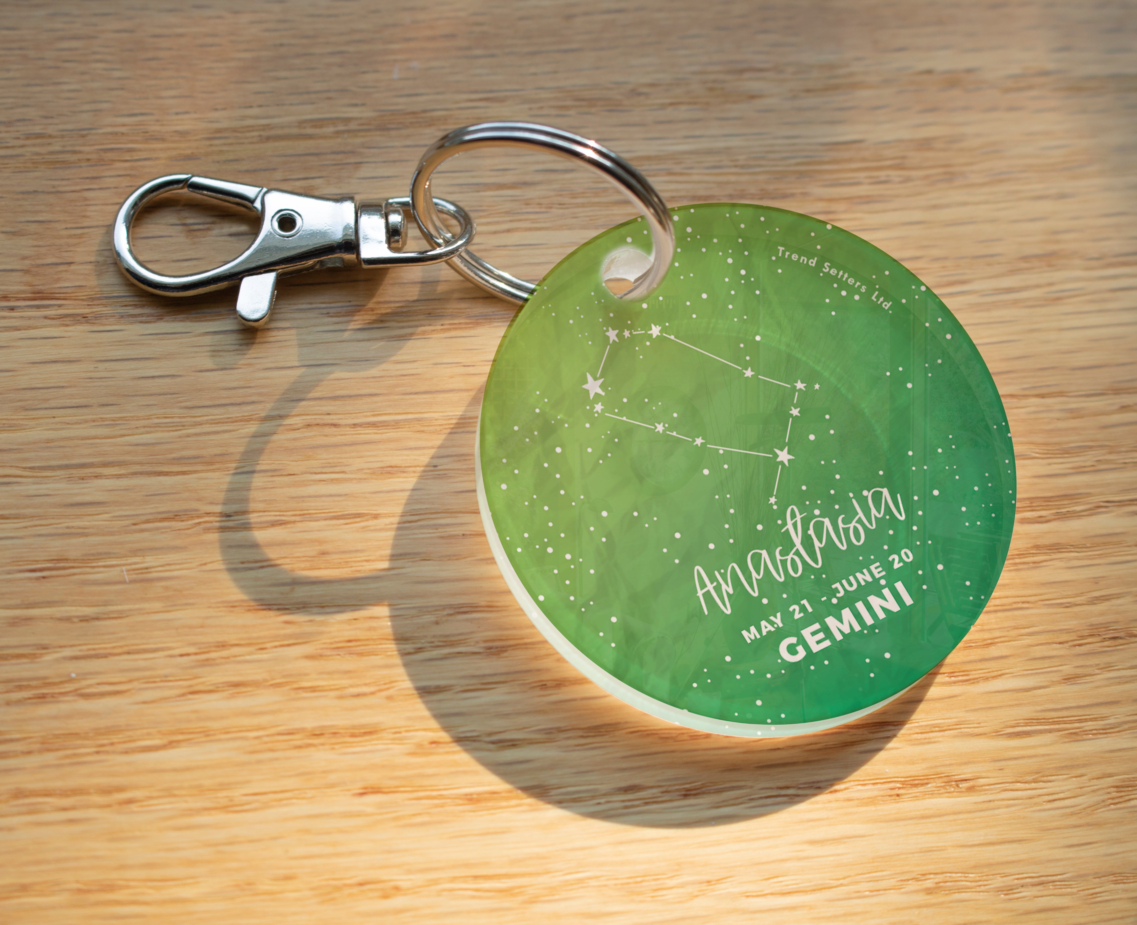 Zodiac Collection (Gemini - Personalized) Circle Shaped Acrylic Keychain
