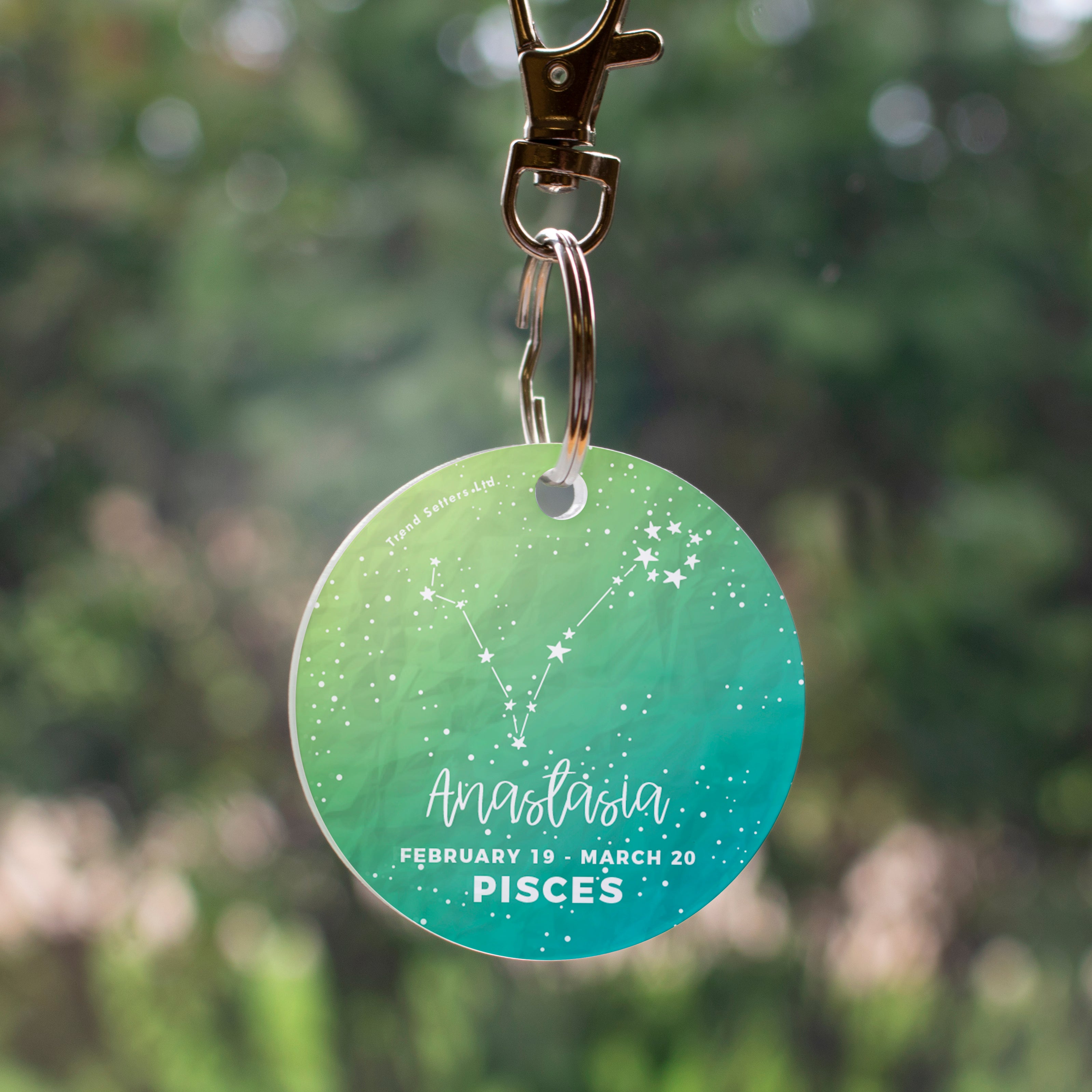 Zodiac Collection (Pisces - Personalized) Circle Shaped Acrylic Keychain
