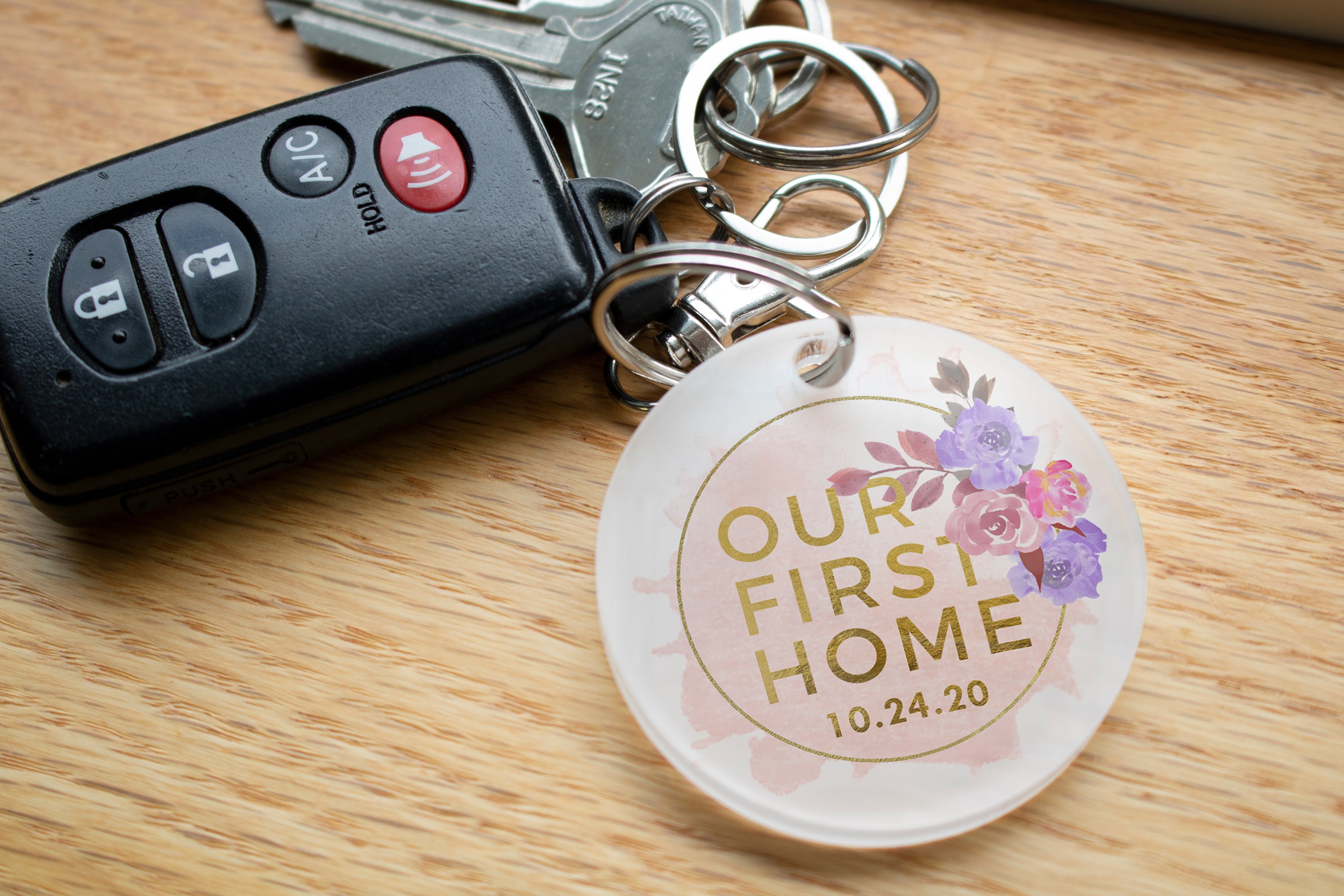 Housewarming Collection (Our First Home – Personalized) Circle Shaped Acrylic Keychain