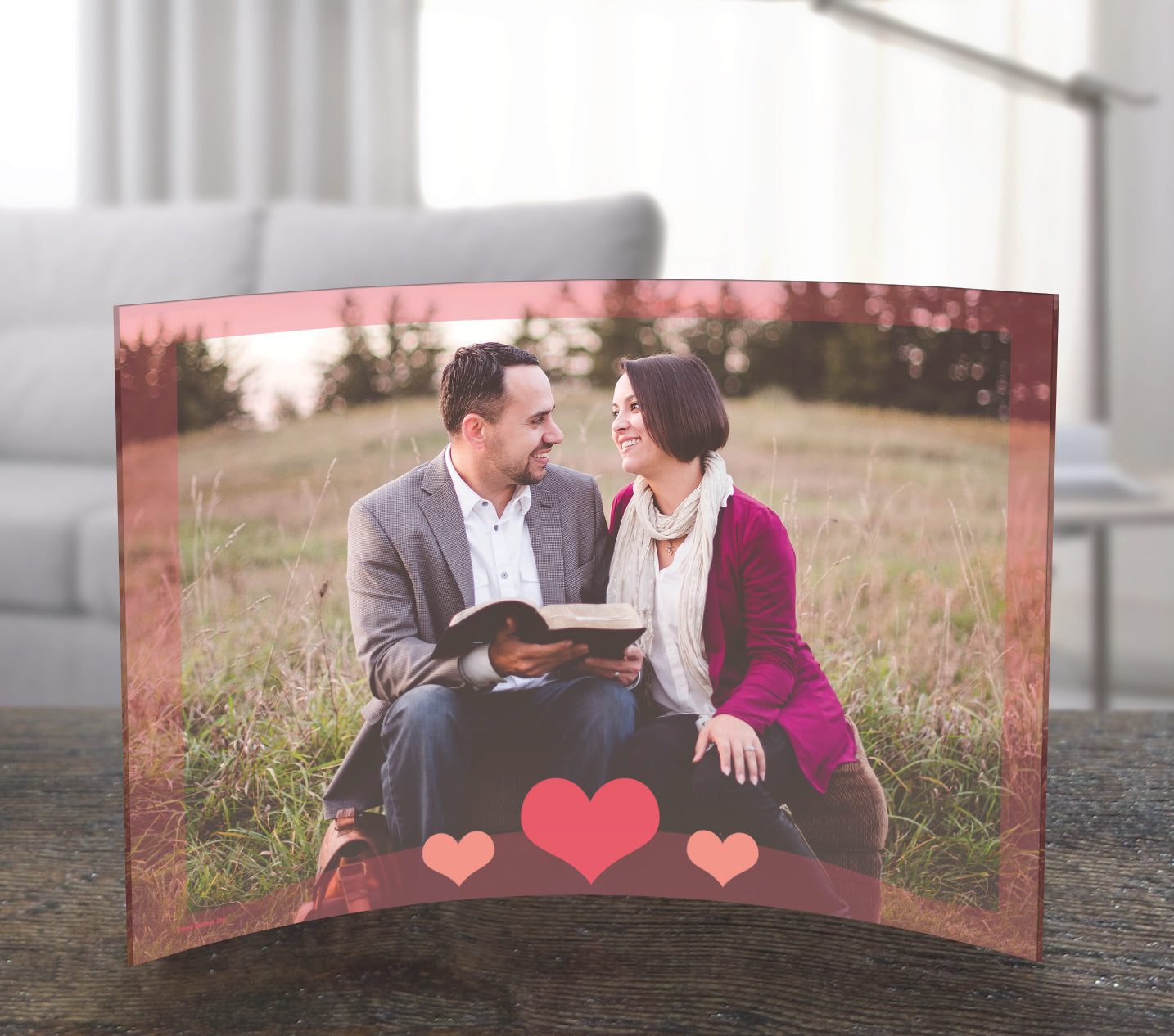 Valentine's Day (Three Hearts - Personalized)  7" x 5" Curved Acrylic Print