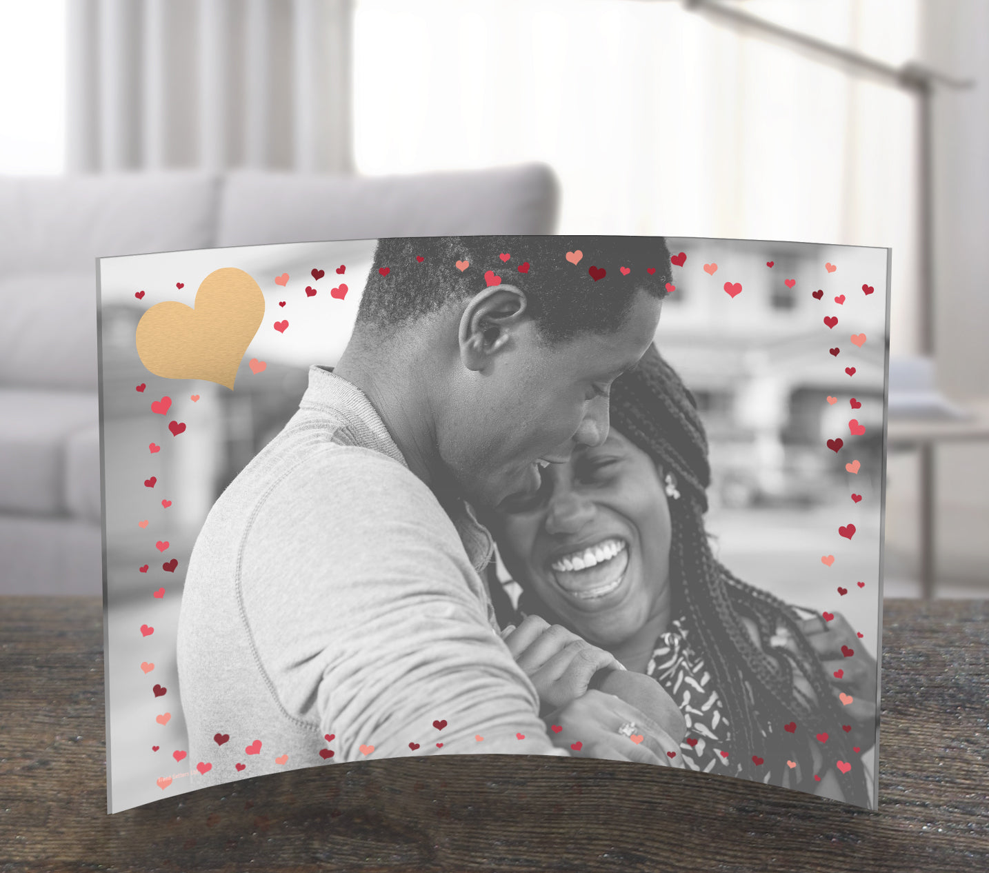 Valentine's Day (Golden Heart - Personalized)  7" x 5" Curved Acrylic Print