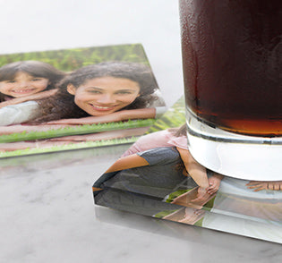 Glass Coaster Set of Four with Wooden Holder - Add your photos!