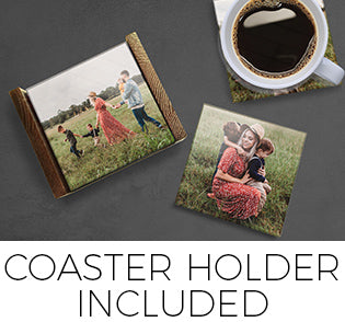 Glass Coaster Set of Four with Wooden Holder - Add your photos!