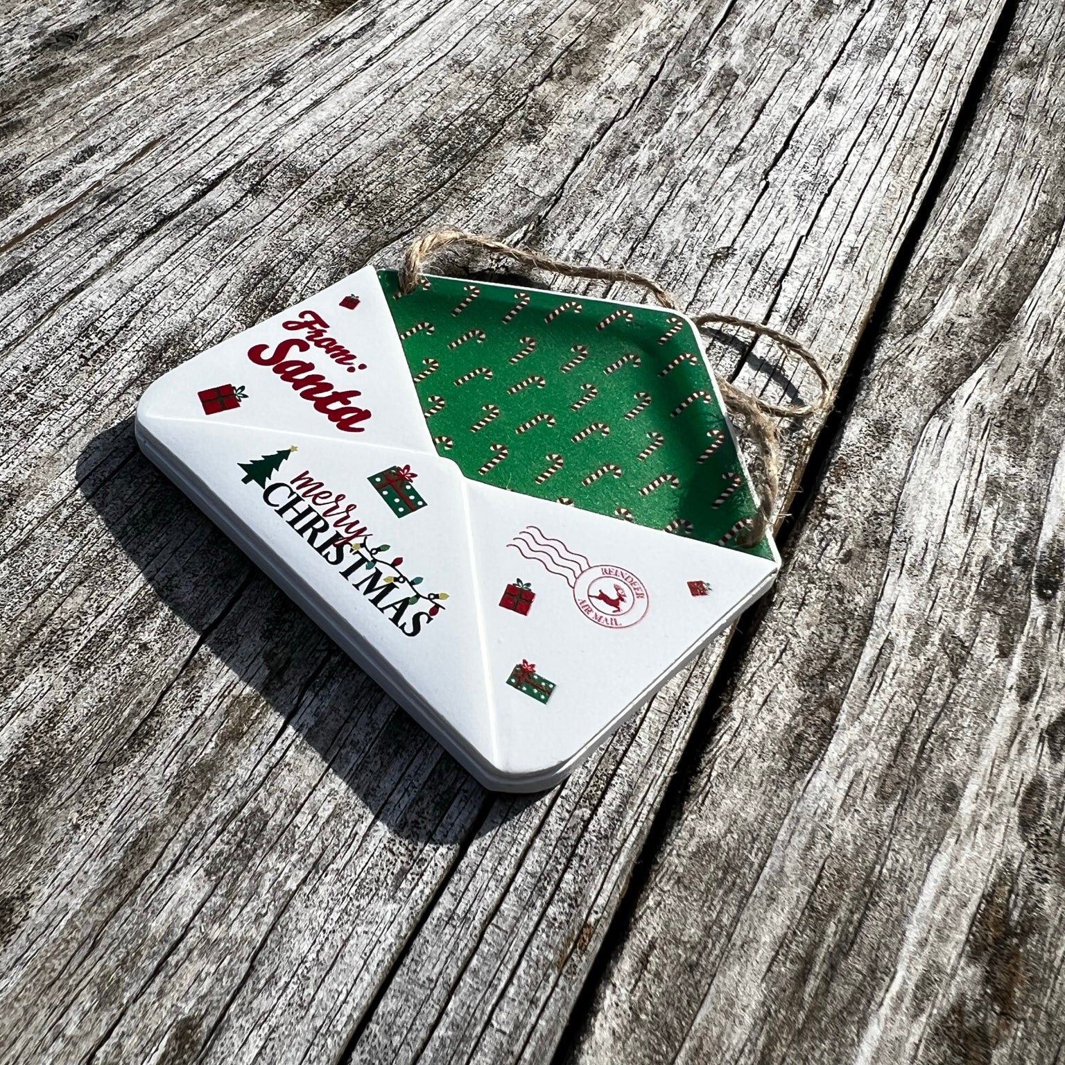 Christmas Collection (Note From Santa - Personalized) Green Candy Cane Envelope Resin Ornament with Letter