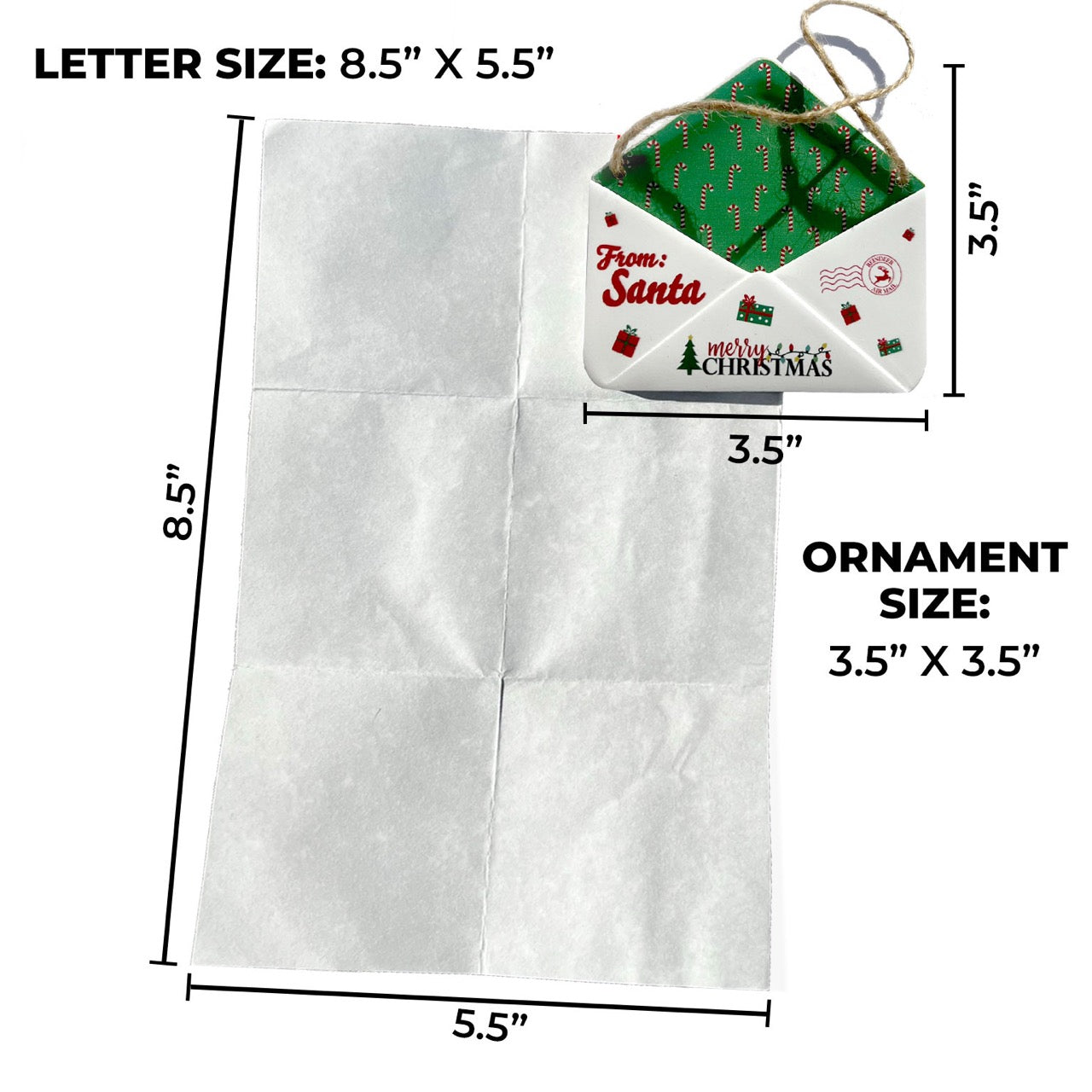 Christmas Collection (Note From Santa - Personalized) Green Candy Cane Envelope Resin Ornament with Letter