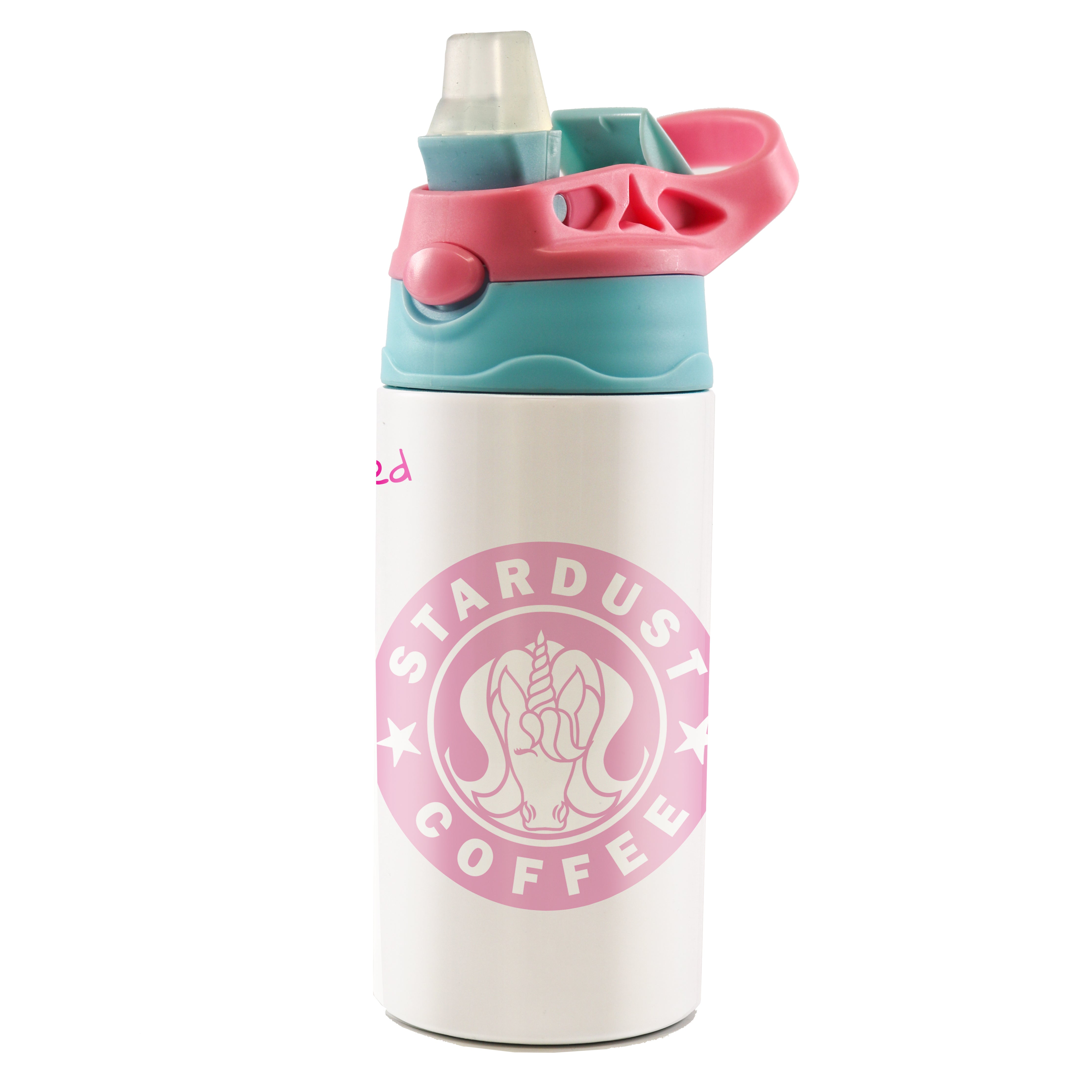 Kids Collection (Stardust Coffee - Personalized) 12 oz Stainless Steel Water Bottle with Pink and Blue Lid