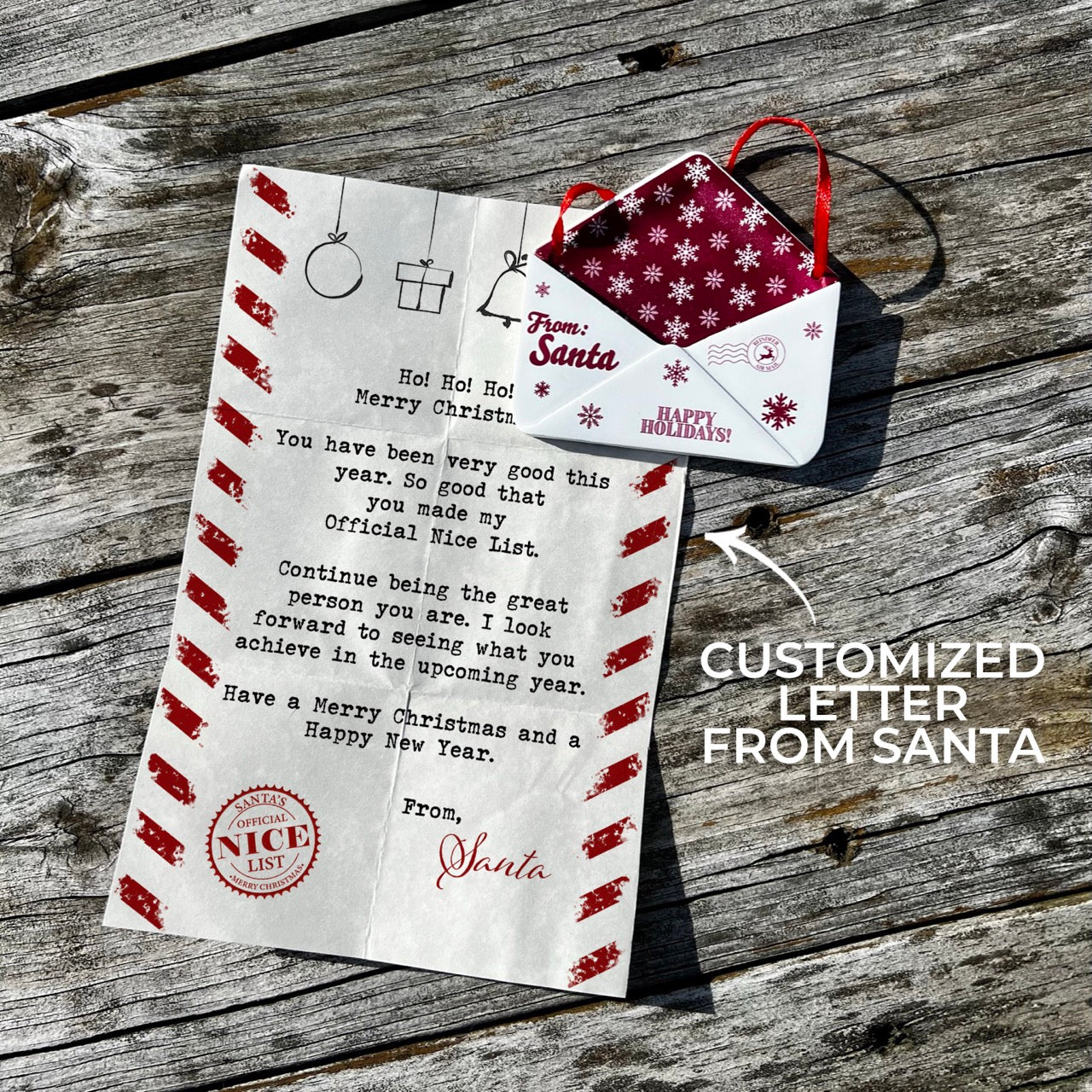 Christmas Collection (Note From Santa) Maroon Snowflake Envelope Resin Ornament with Letter
