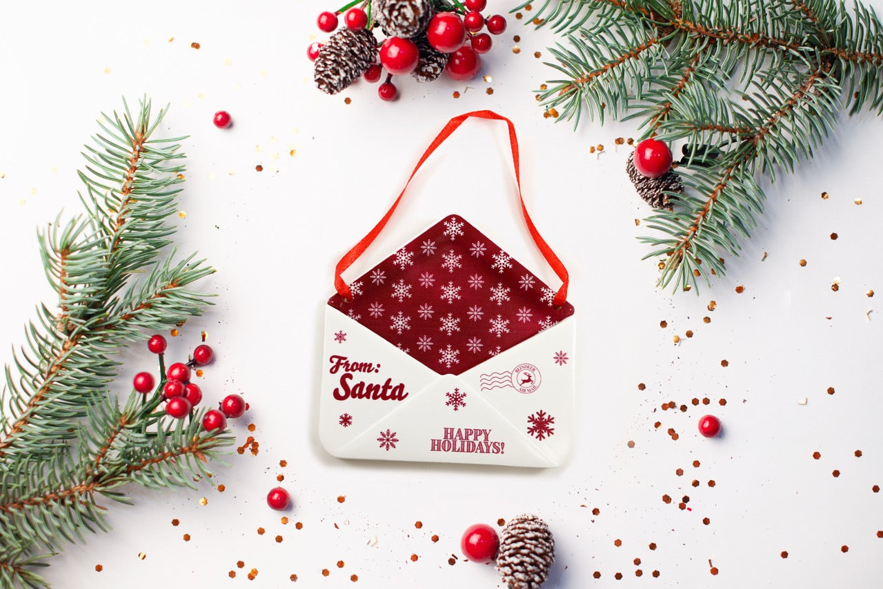 Christmas Collection (Note From Santa - Personalized) Maroon Snowflake Envelope Resin Ornament with Letter