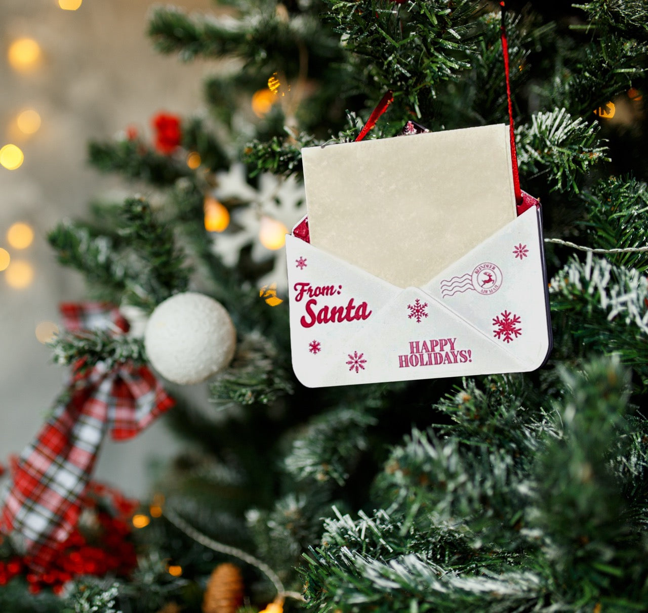 Christmas Collection (Note From Santa - Personalized) Maroon Snowflake Envelope Resin Ornament with Letter