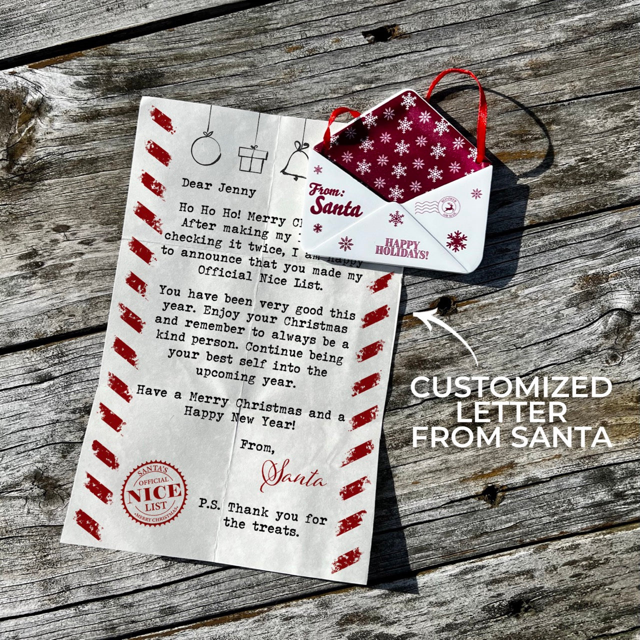 Christmas Collection (Note From Santa - Personalized) Maroon Snowflake Envelope Resin Ornament with Letter