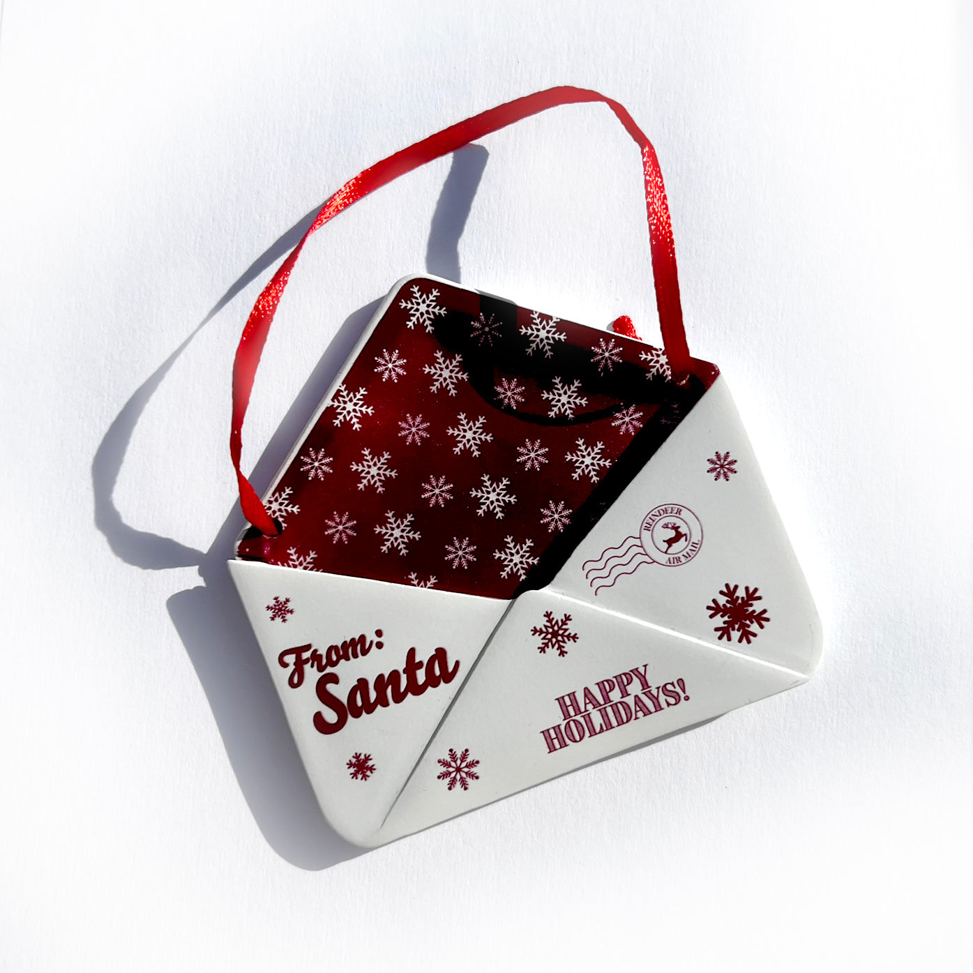 Christmas Collection (Note From Santa - Personalized) Maroon Snowflake Envelope Resin Ornament with Letter