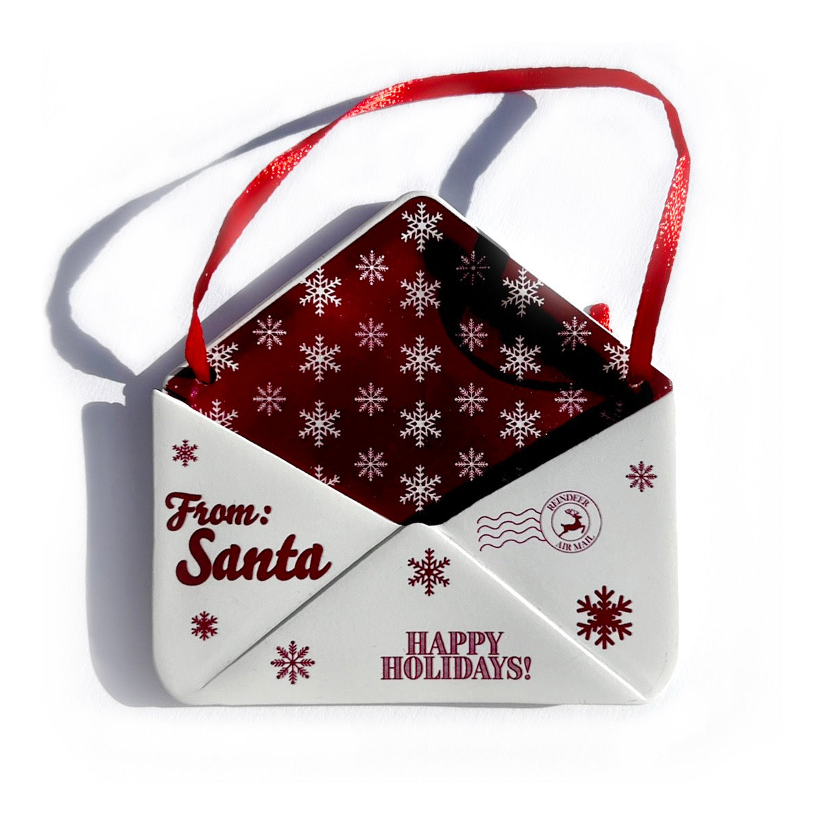 Christmas Collection (Note From Santa - Personalized) Maroon Snowflake Envelope Resin Ornament with Letter