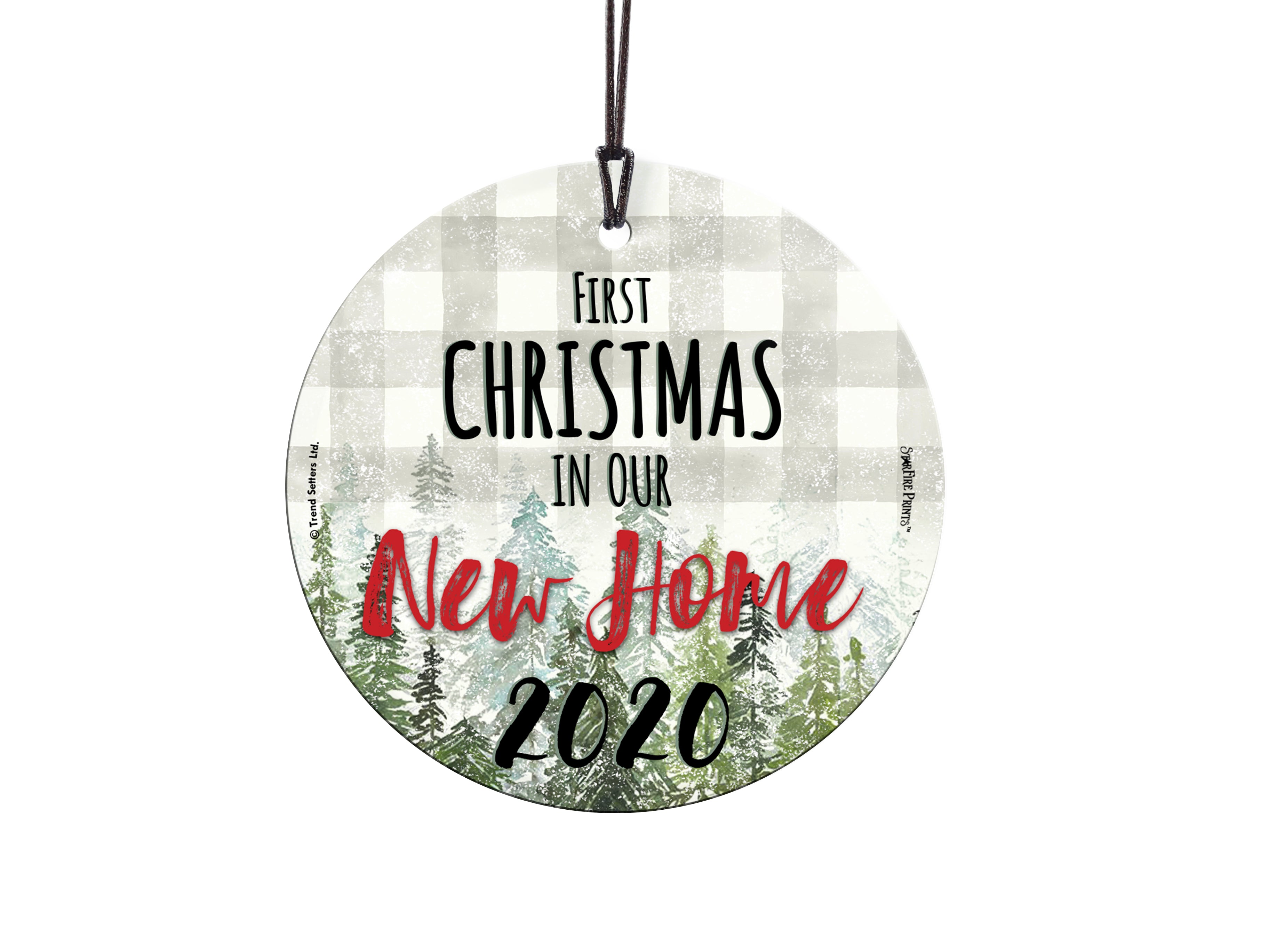Christmas Collection (First Christmas in Our New Home Plaid – Personalized) StarFire Prints™ Hanging Glass SPCIR1062