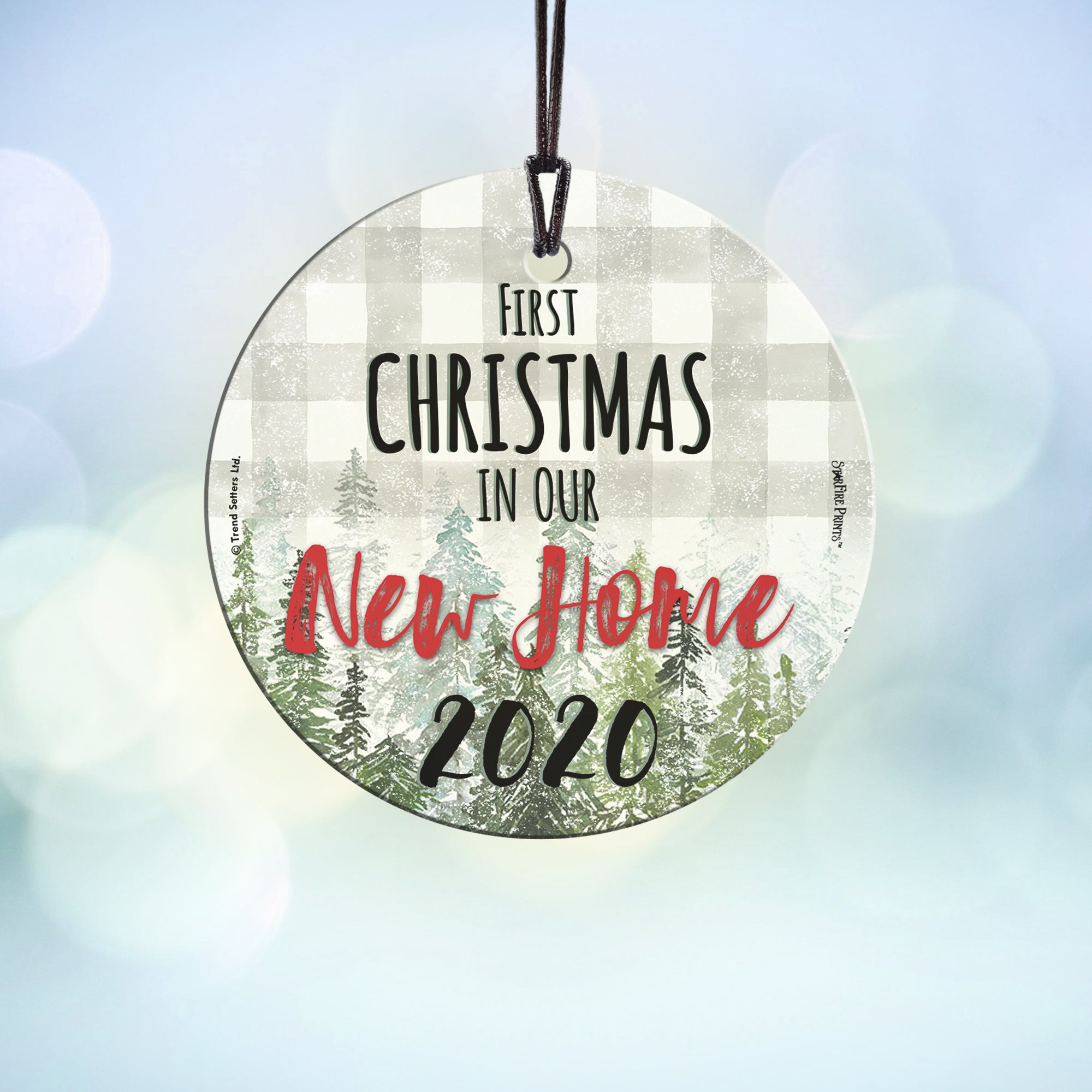Christmas Collection (First Christmas in Our New Home Plaid – Personalized) StarFire Prints™ Hanging Glass SPCIR1062