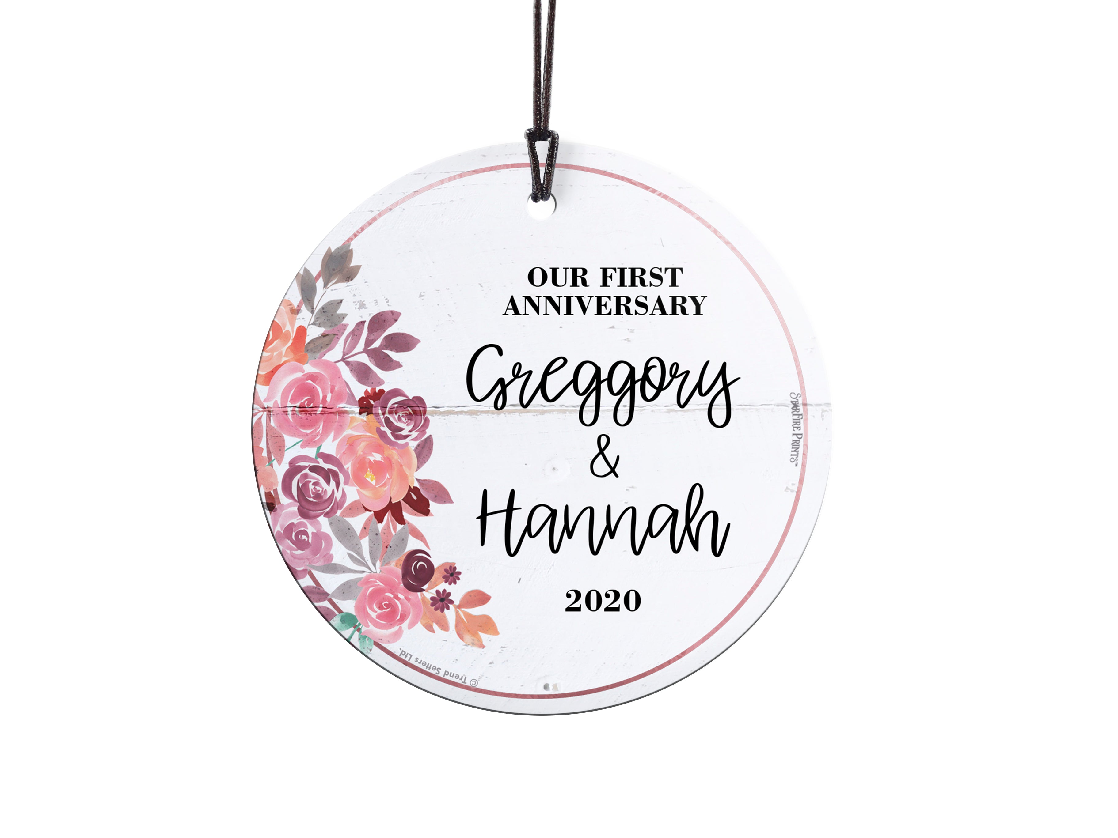 Wedding Collection (Our First Anniversary Flowers – Personalized) StarFire Prints™ Hanging Glass Print