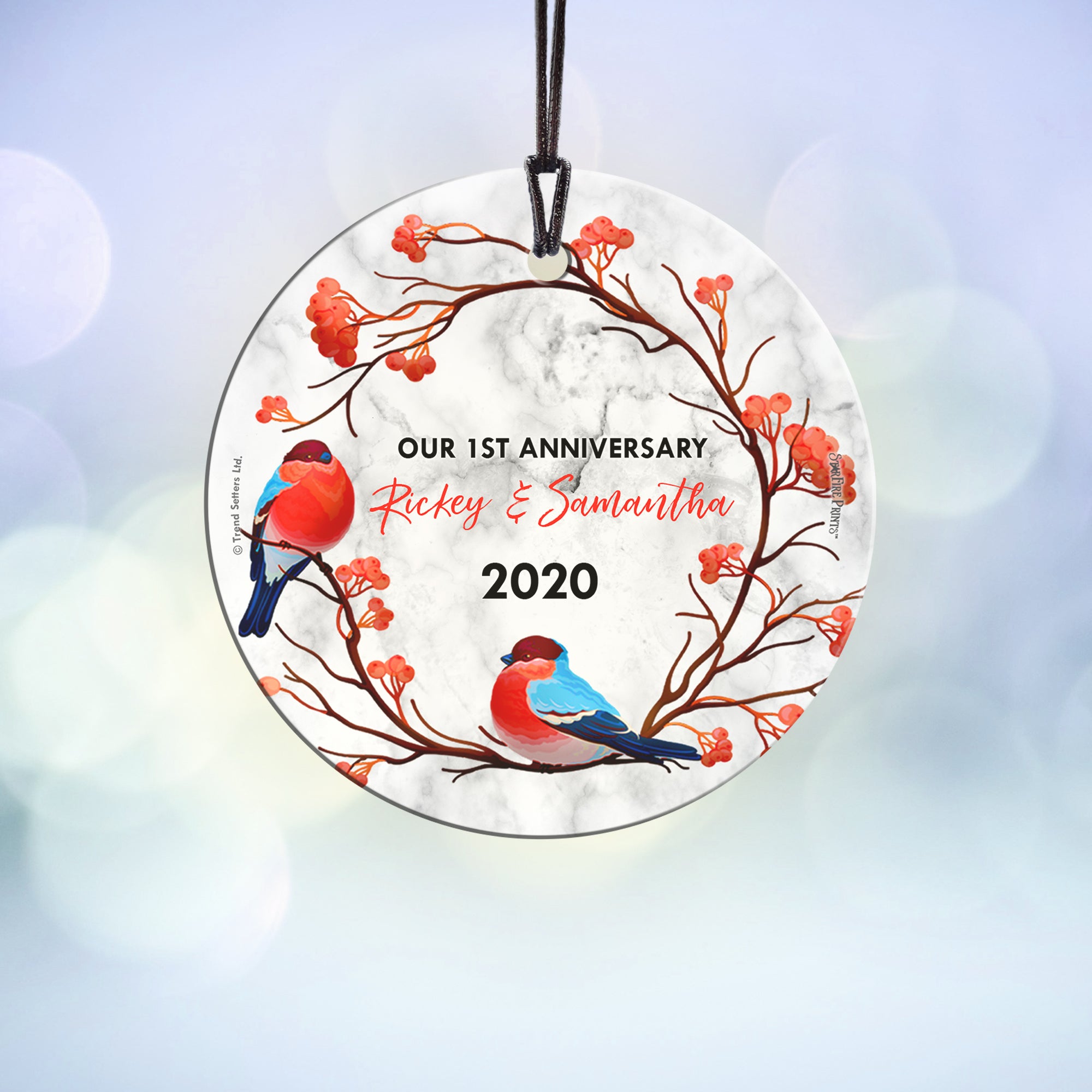 Wedding Collection (Our First Anniversary Birds – Personalized) StarFire Prints™ Hanging Glass Print