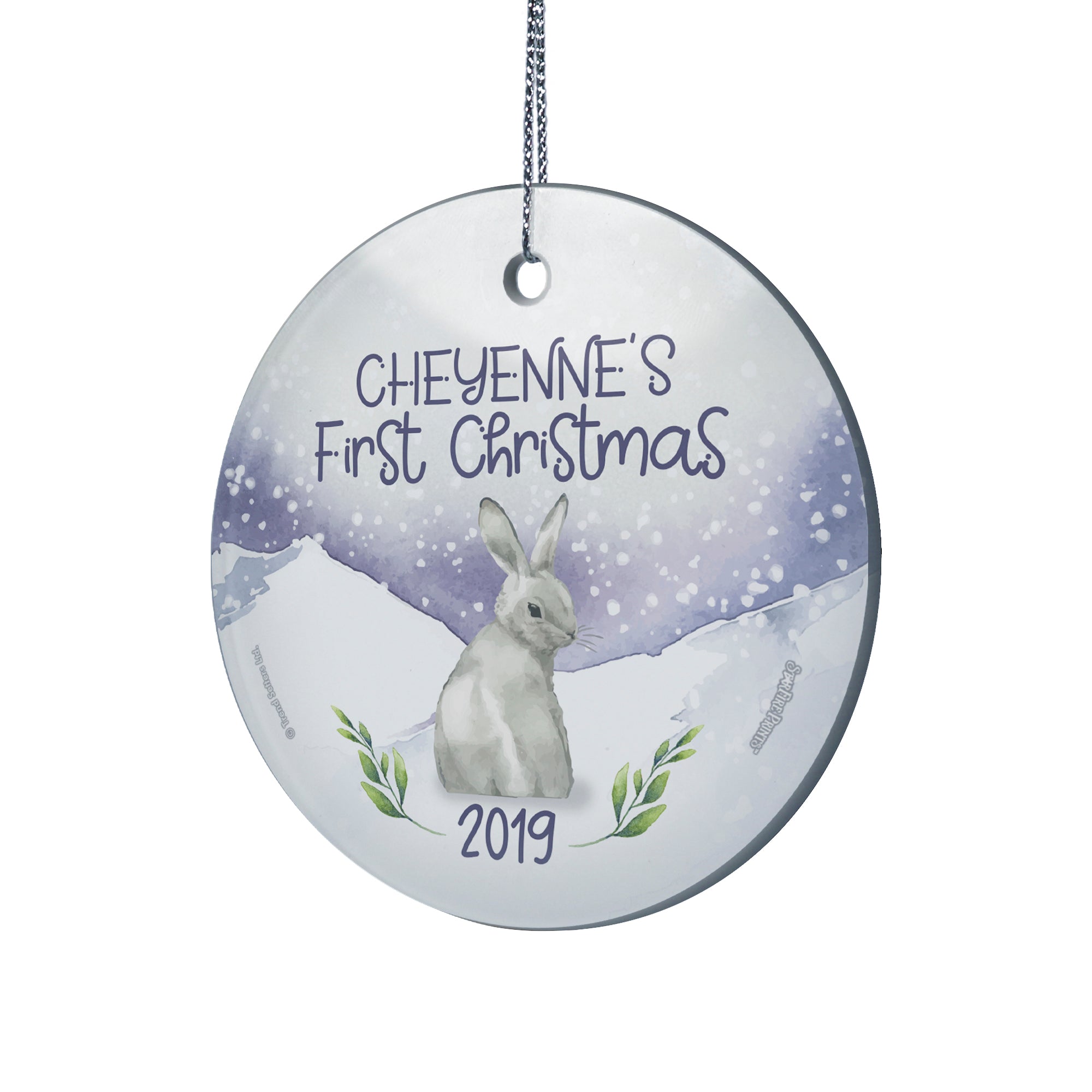 Christmas Collection (Baby’s First Christmas Bunny – Personalized) StarFire Prints Hanging Glass Print