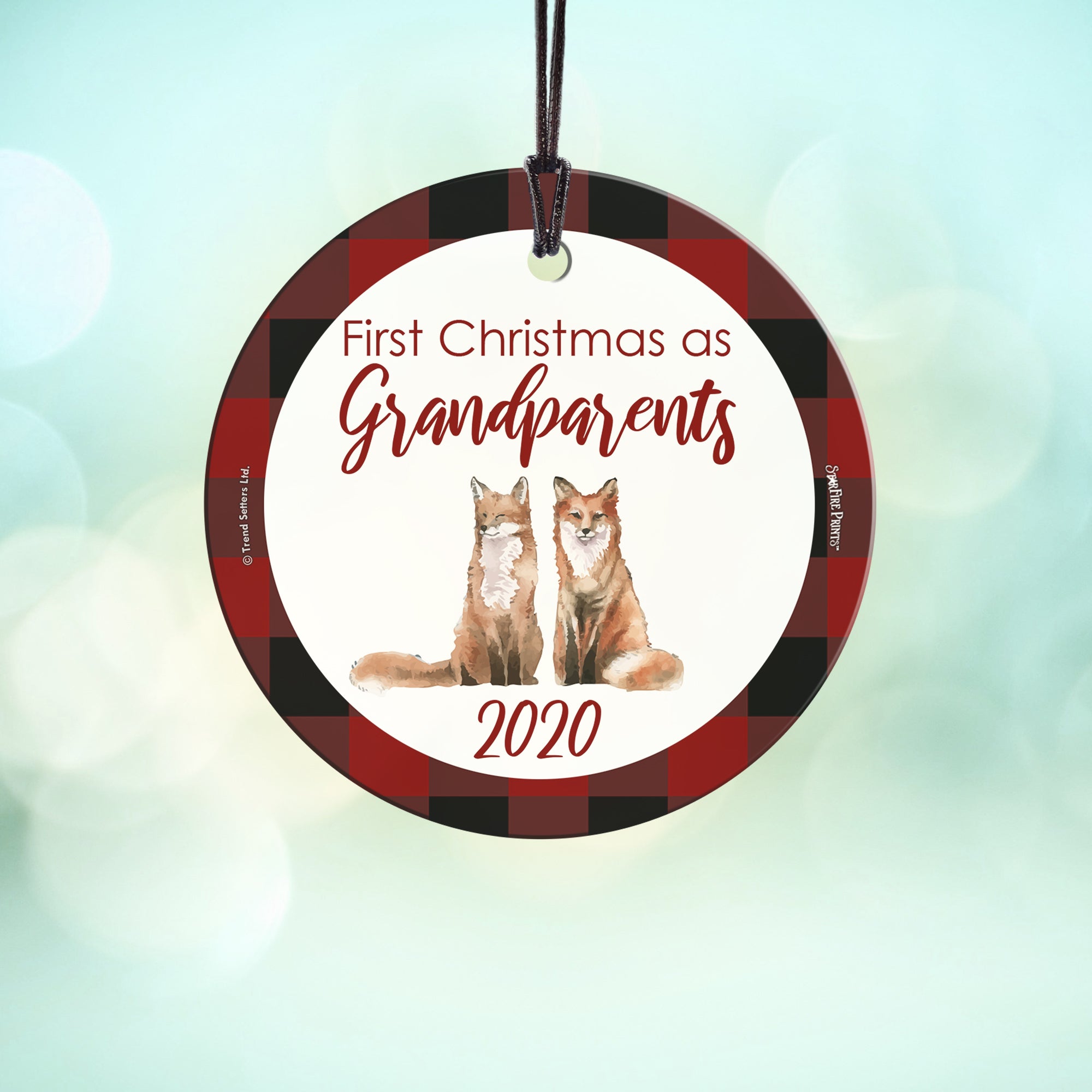 Christmas Collection (First Christmas as Grandparents Fox – Personalized) StarFire Prints Hanging Glass Print